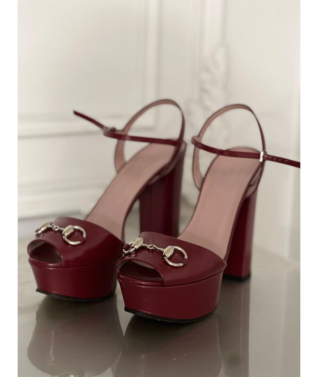 GUCCI Бордовые кожаные босоножки, фото 2