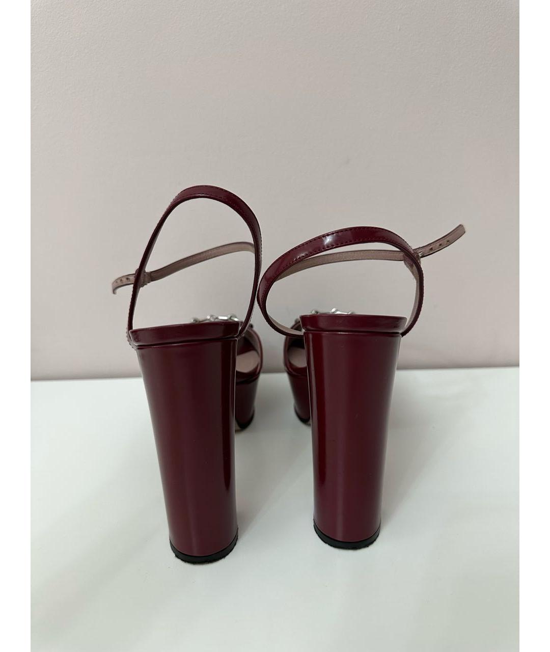 GUCCI Бордовые кожаные босоножки, фото 4