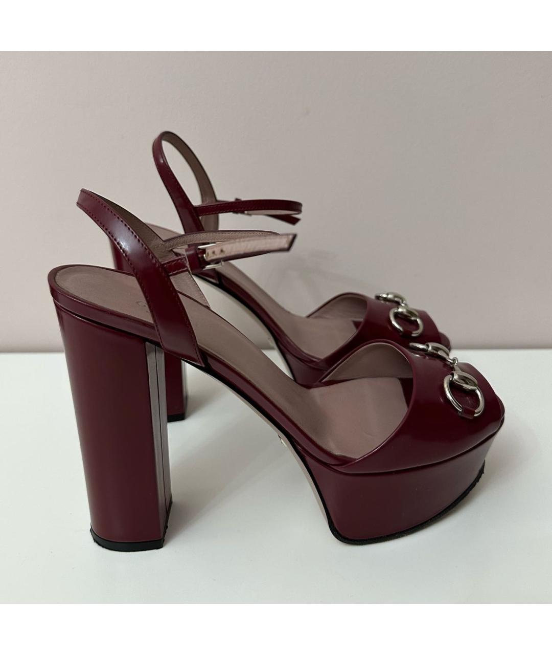 GUCCI Бордовые кожаные босоножки, фото 8