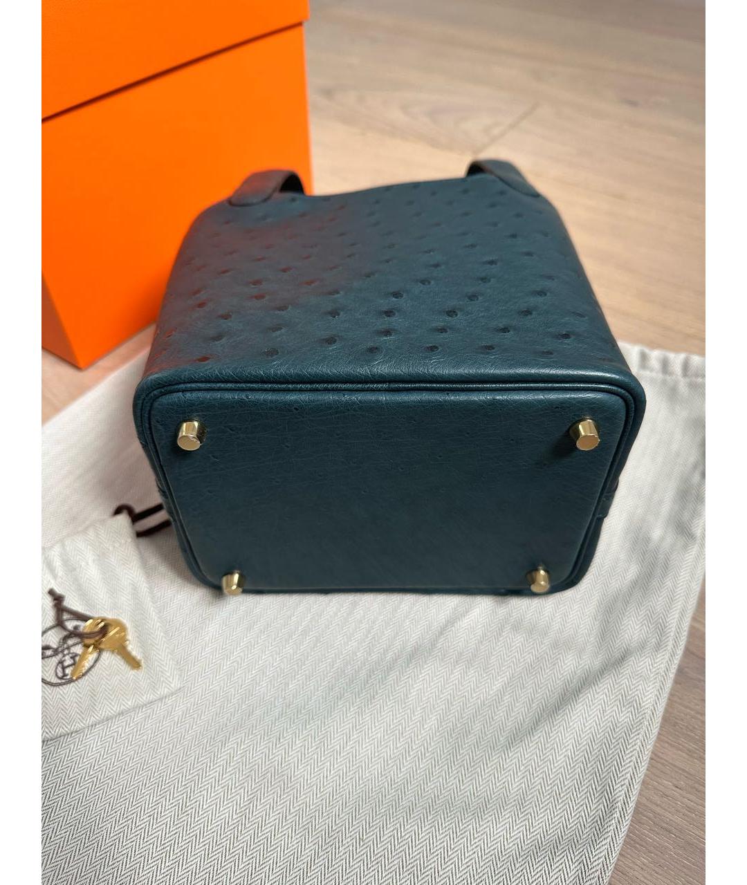 HERMES PRE-OWNED Бирюзовая сумка с короткими ручками из экзотической кожи, фото 3