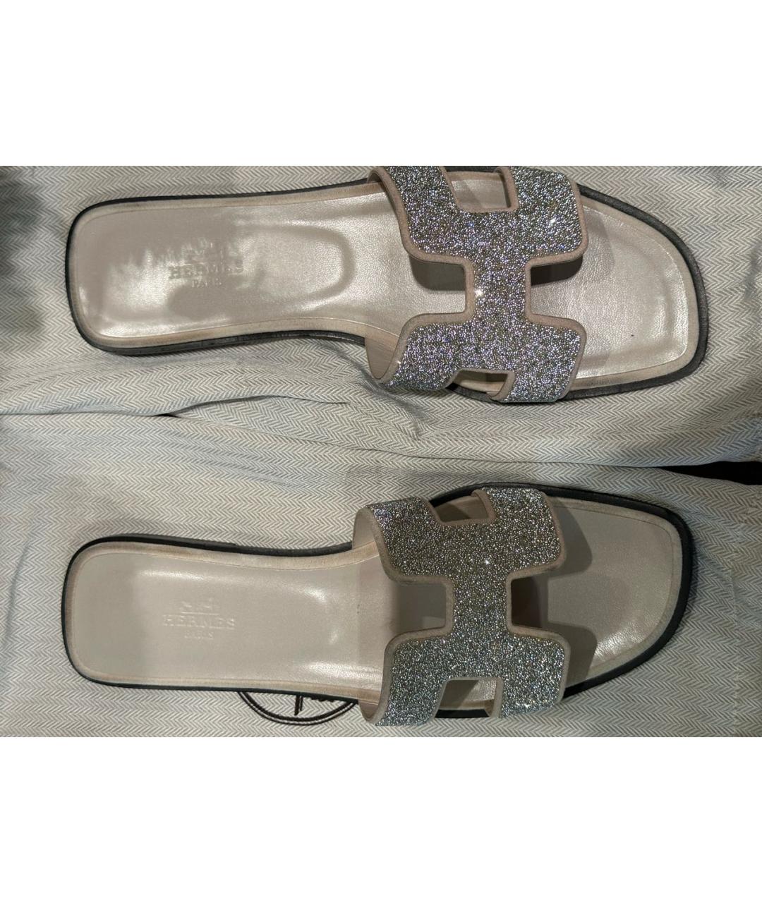HERMES Серебряные кожаные шлепанцы, фото 3
