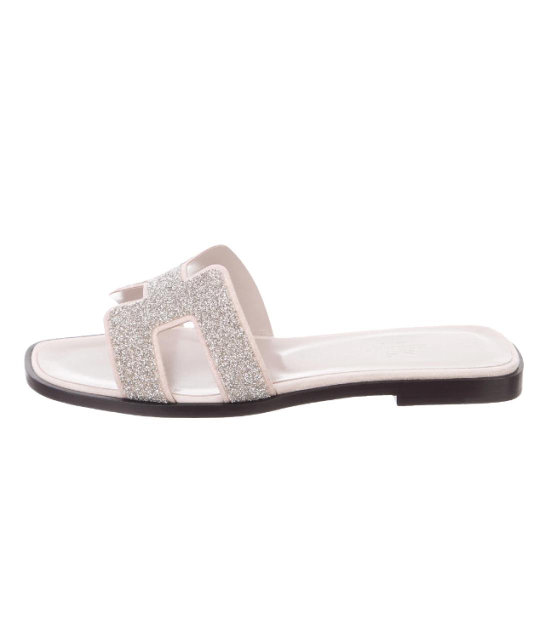 HERMES Серебряные кожаные шлепанцы, фото 6