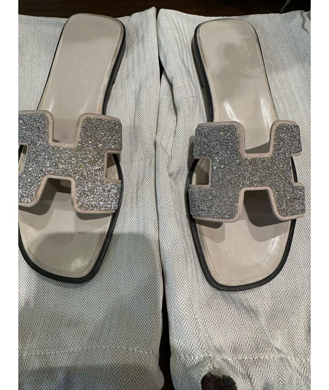 HERMES Серебряные кожаные шлепанцы, фото 2