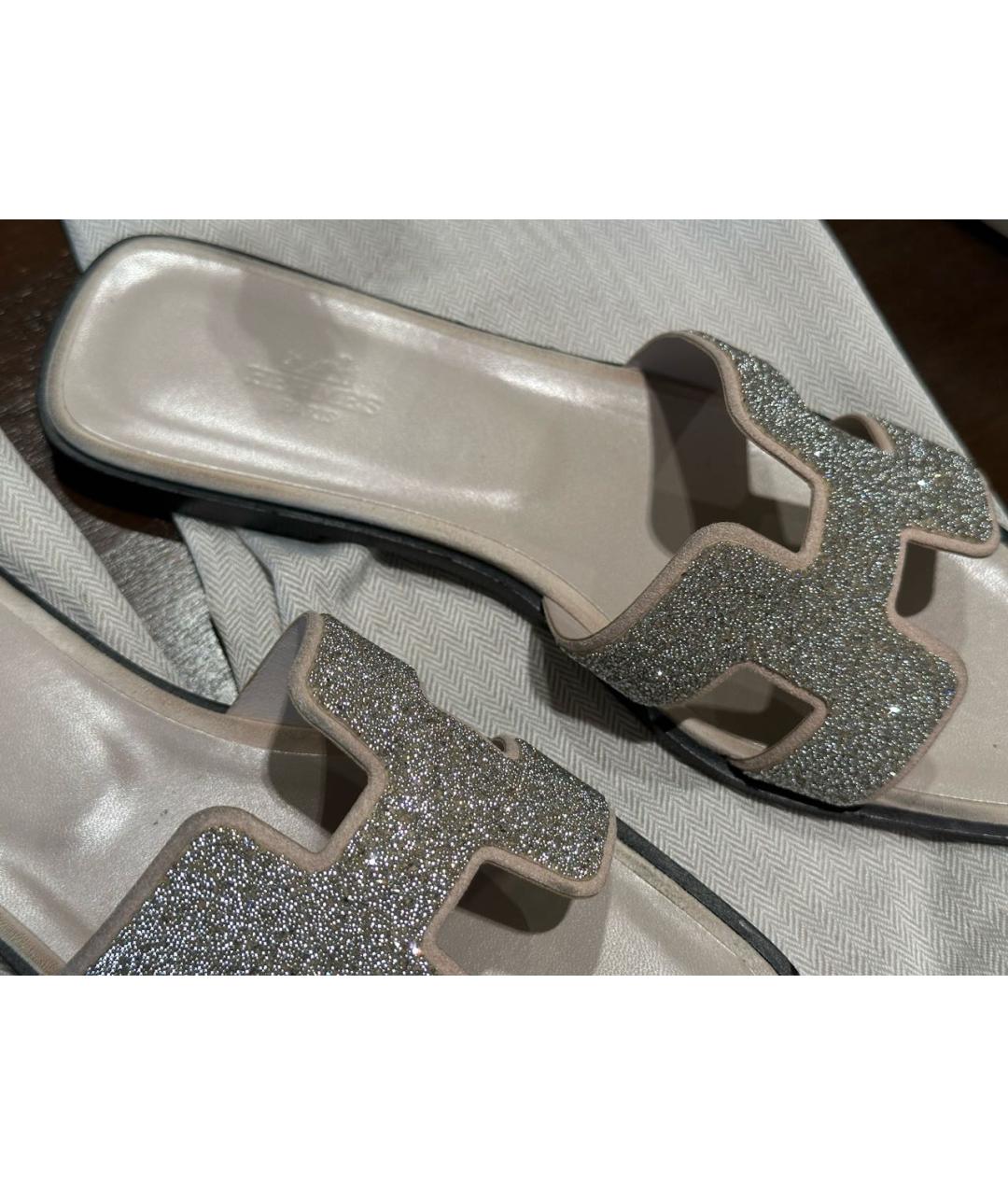 HERMES Серебряные кожаные шлепанцы, фото 5