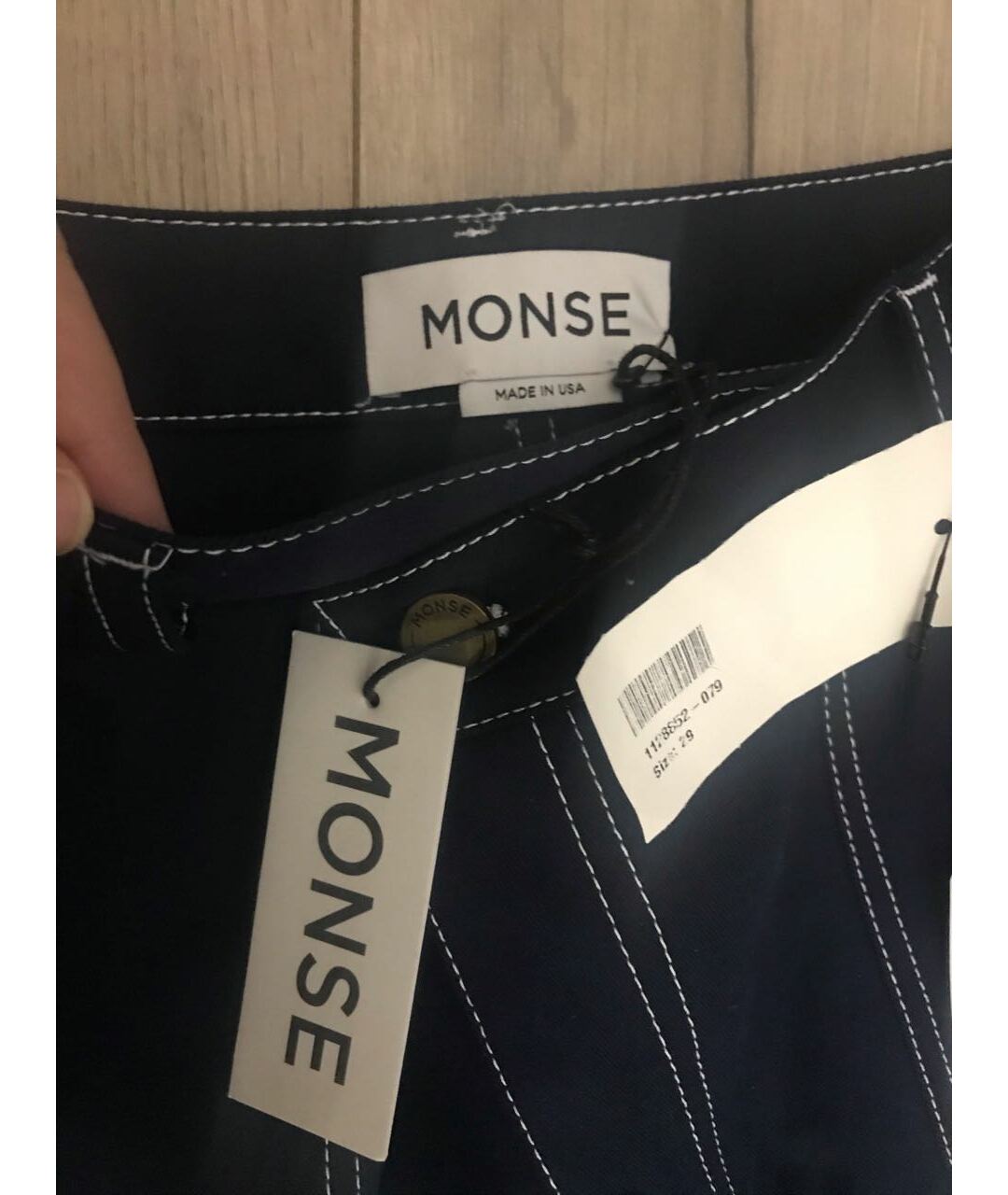 MONSE Темно-синие хлопковые брюки широкие, фото 4