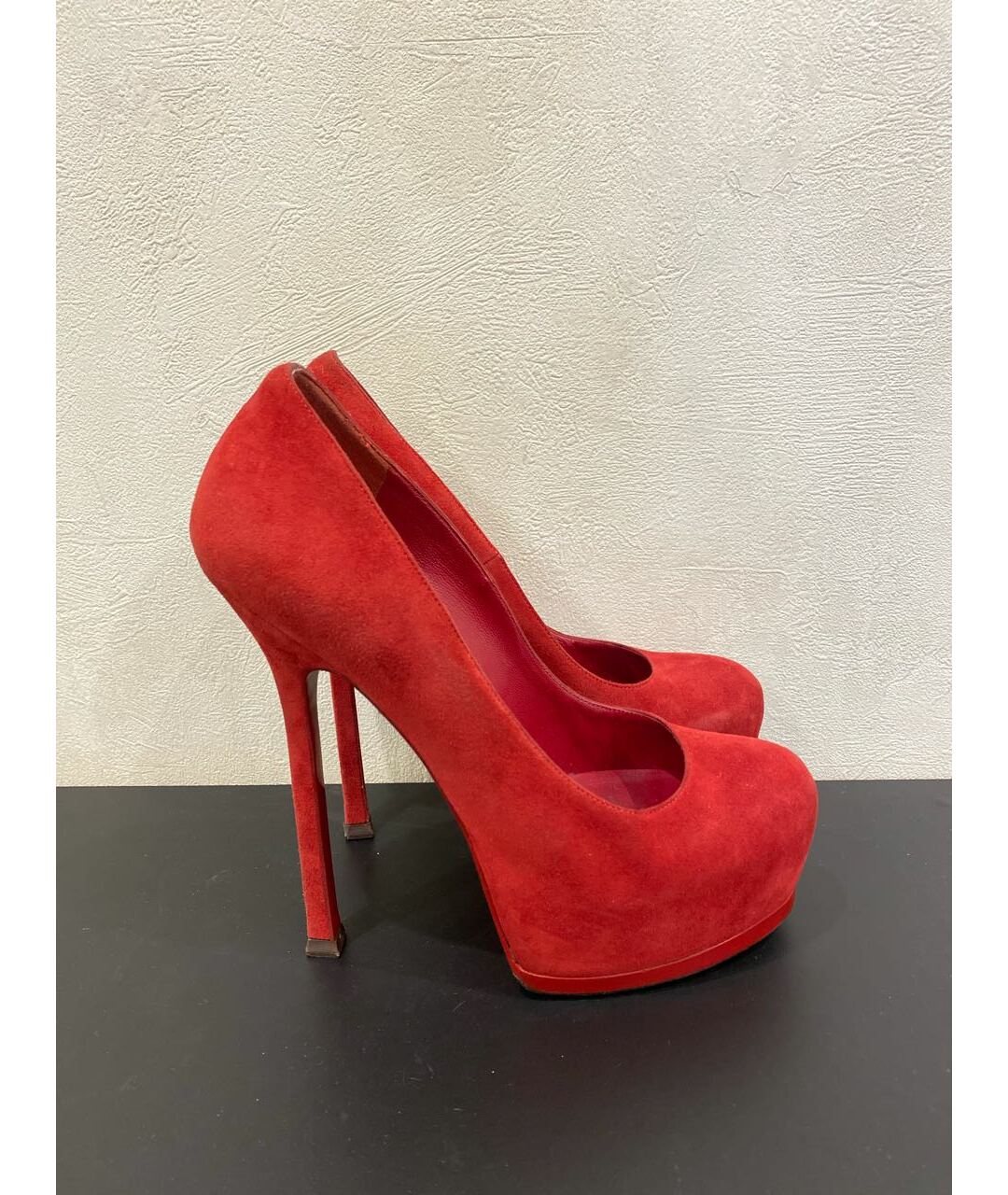 SAINT LAURENT Красные замшевые туфли, фото 9