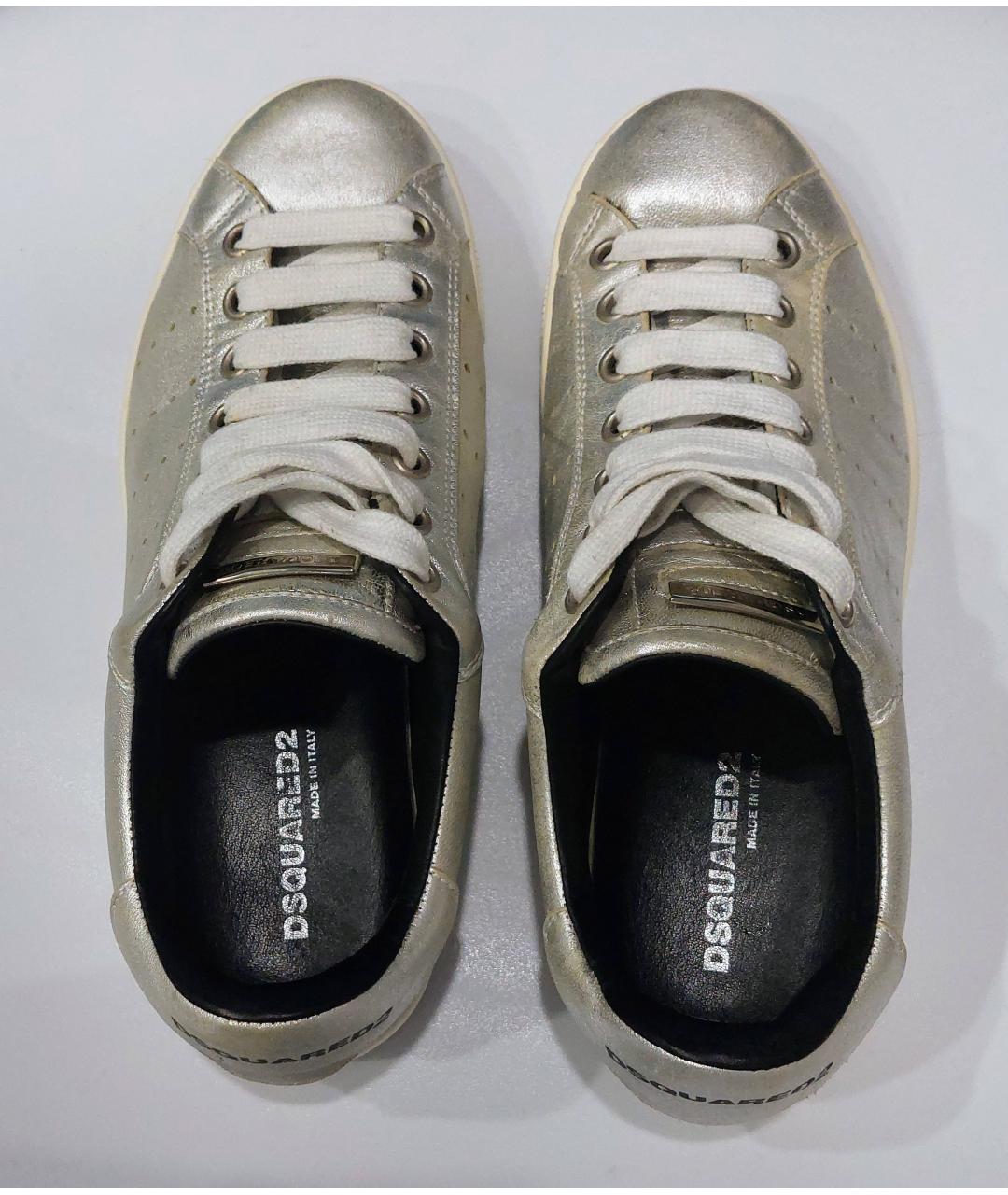 DSQUARED2 Серебряные кожаные низкие кроссовки / кеды, фото 3