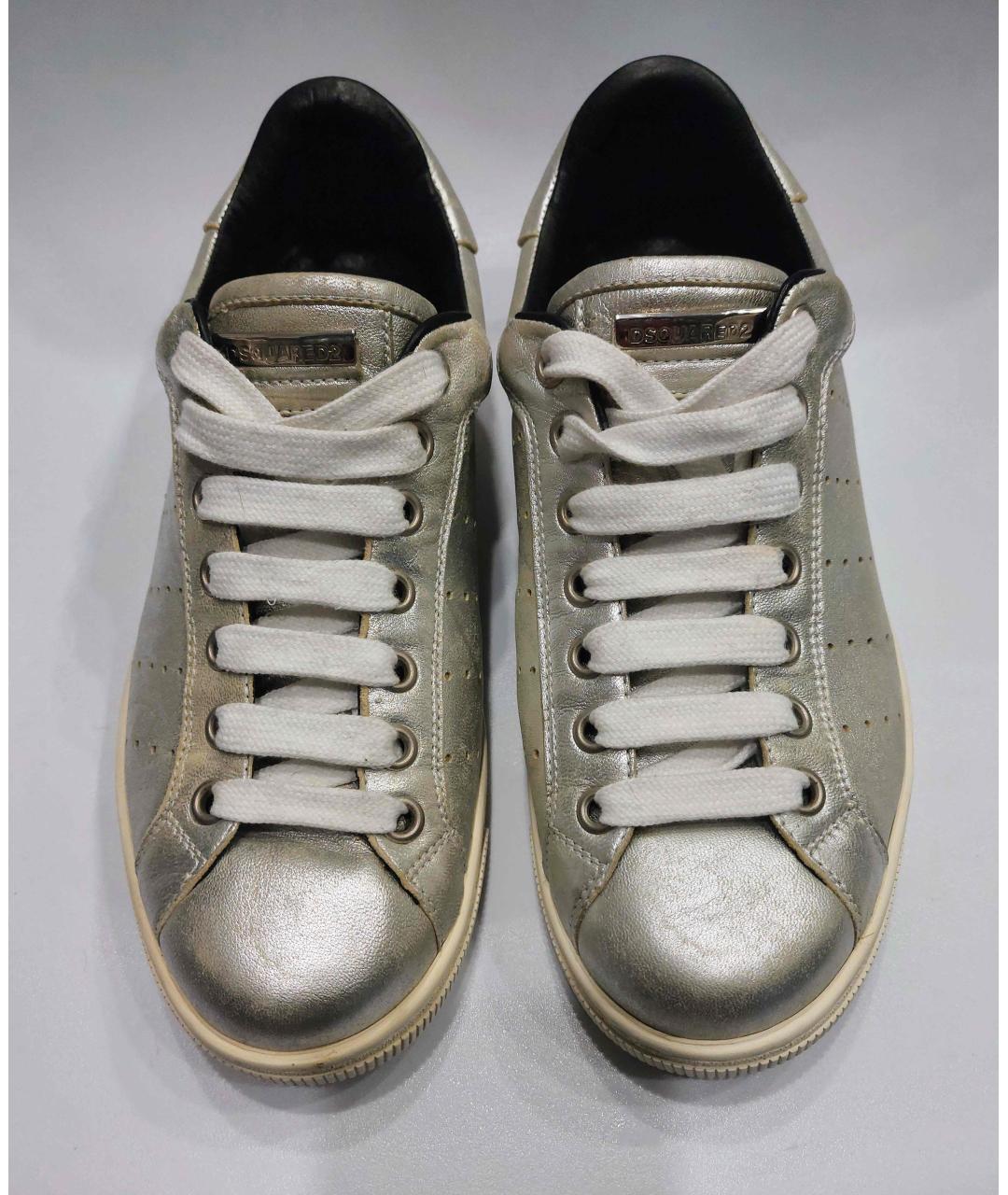 DSQUARED2 Серебряные кожаные низкие кроссовки / кеды, фото 2