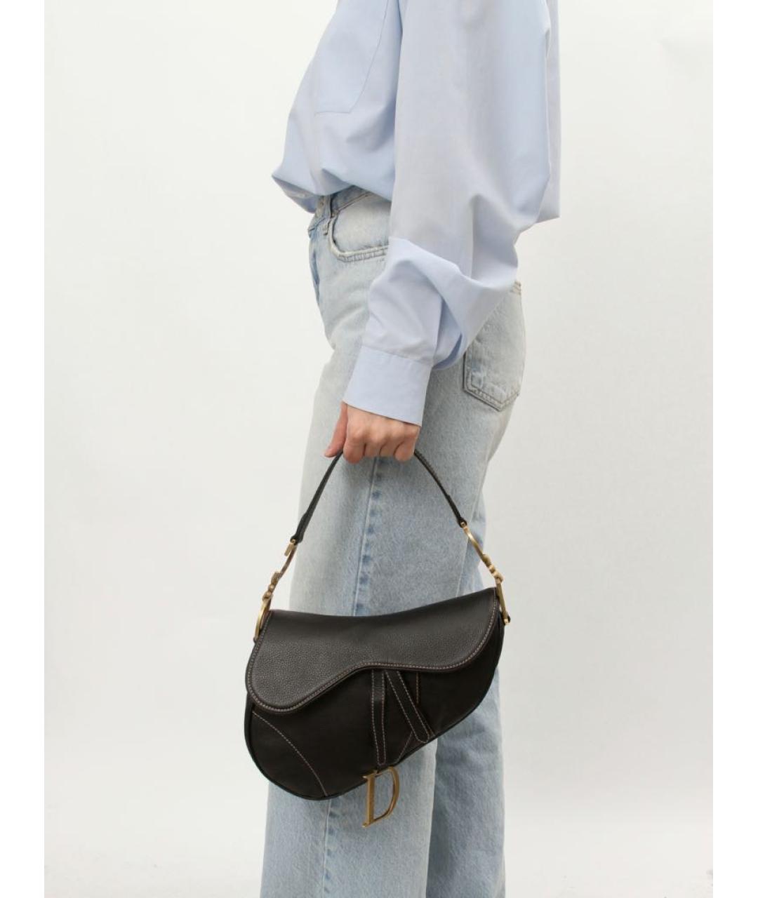 CHRISTIAN DIOR Черная кожаная сумка с короткими ручками, фото 5