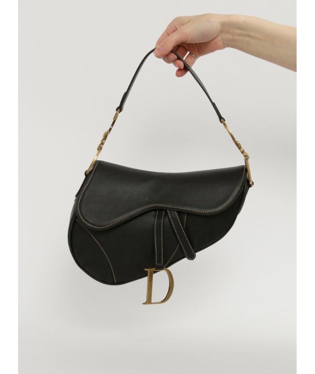 CHRISTIAN DIOR Черная кожаная сумка с короткими ручками, фото 9