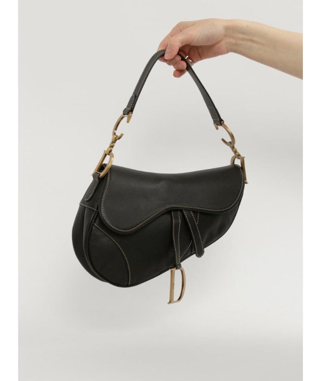 CHRISTIAN DIOR Черная кожаная сумка с короткими ручками, фото 2