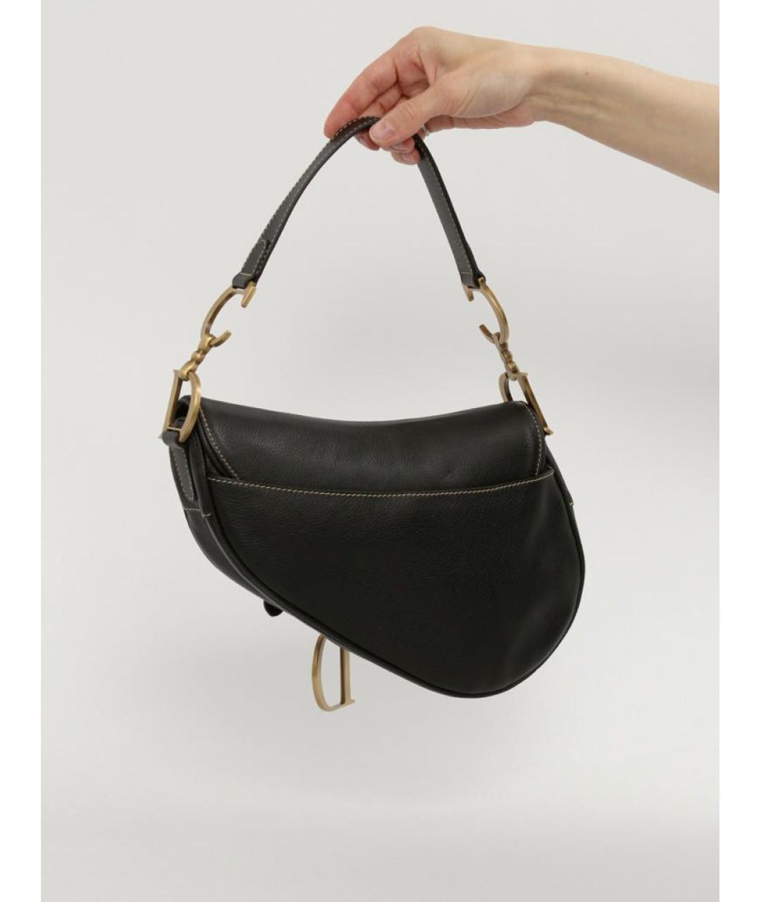 CHRISTIAN DIOR Черная кожаная сумка с короткими ручками, фото 3