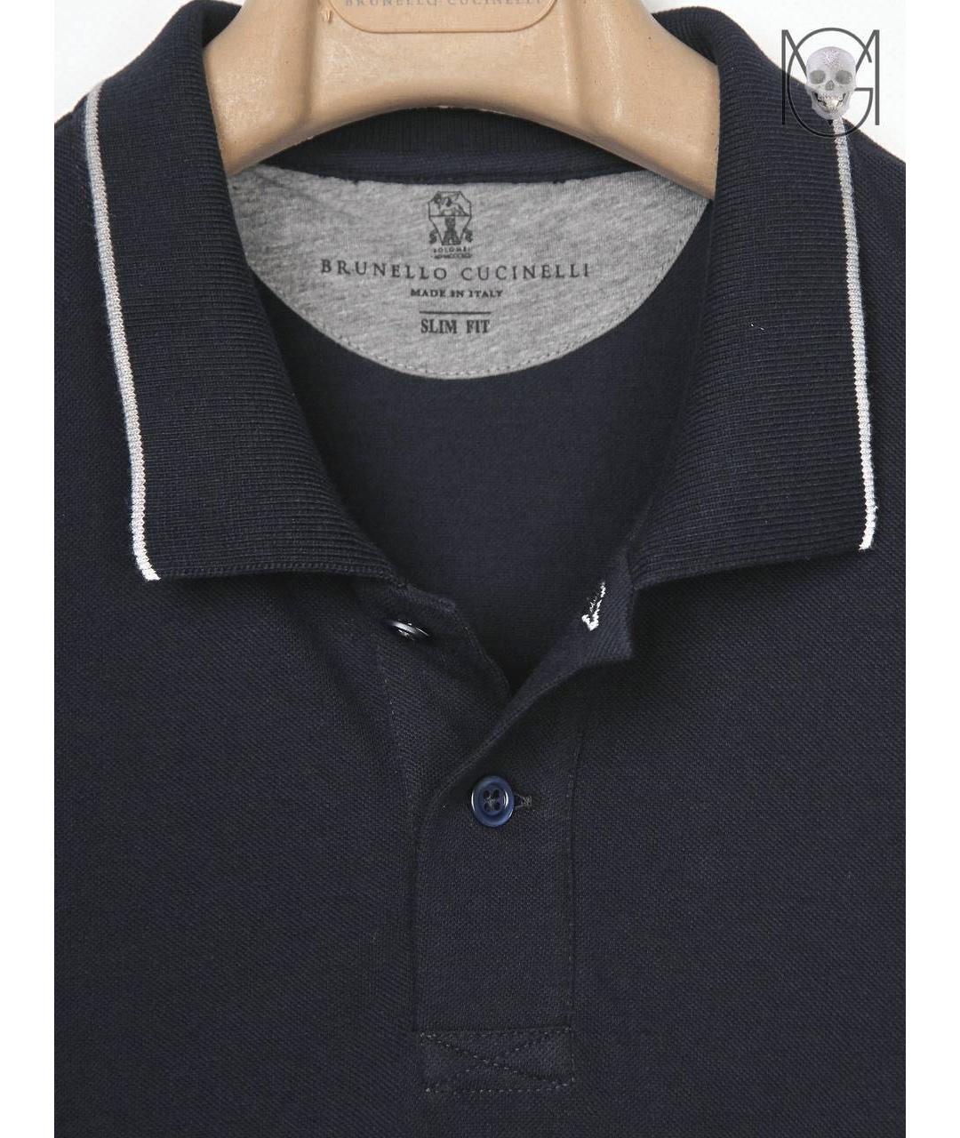 BRUNELLO CUCINELLI Темно-синее хлопковое поло с коротким рукавом, фото 6