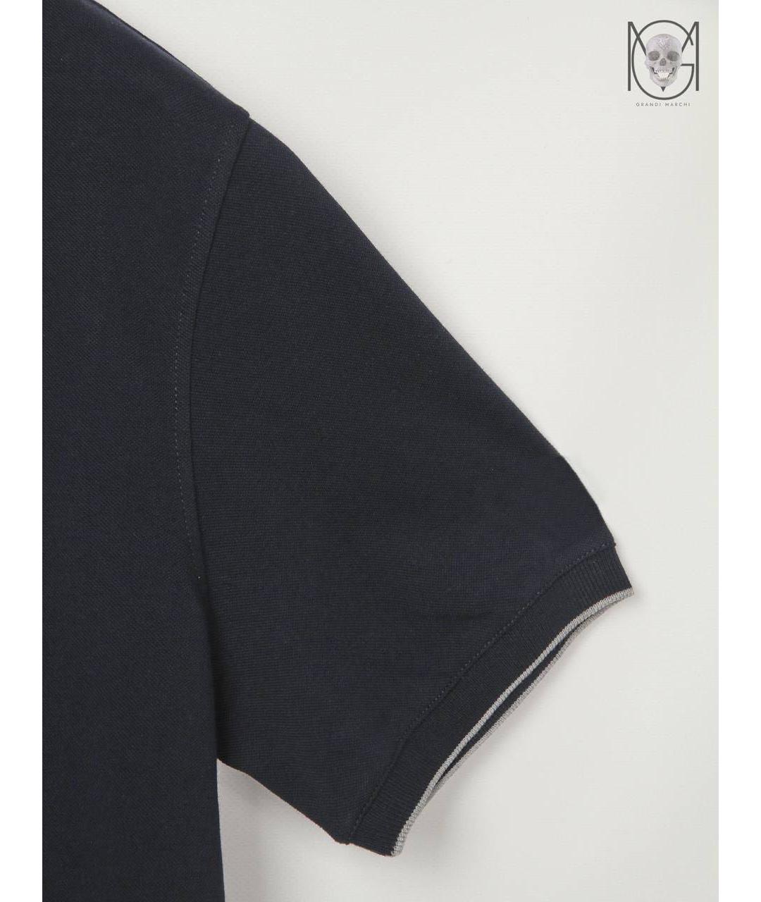 BRUNELLO CUCINELLI Темно-синее хлопковое поло с коротким рукавом, фото 5