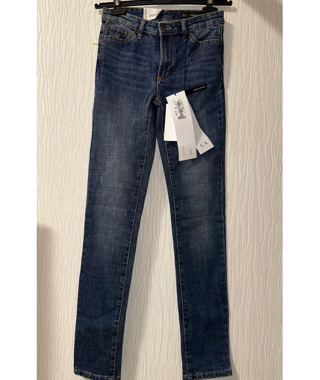 ARMANI EXCHANGE Темно-синие хлопко-полиэстеровые прямые джинсы, фото 5