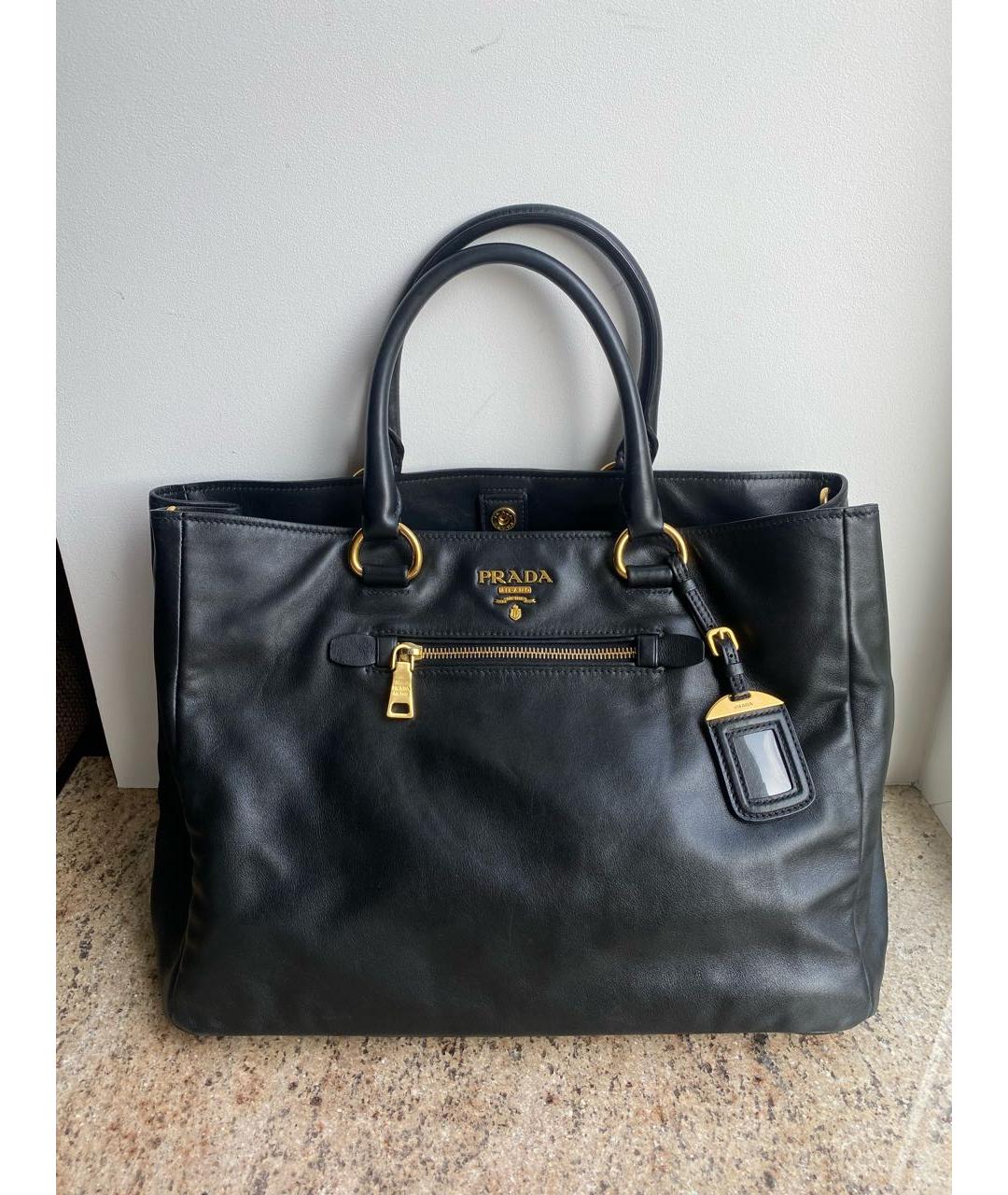 PRADA Черная кожаная сумка тоут, фото 8
