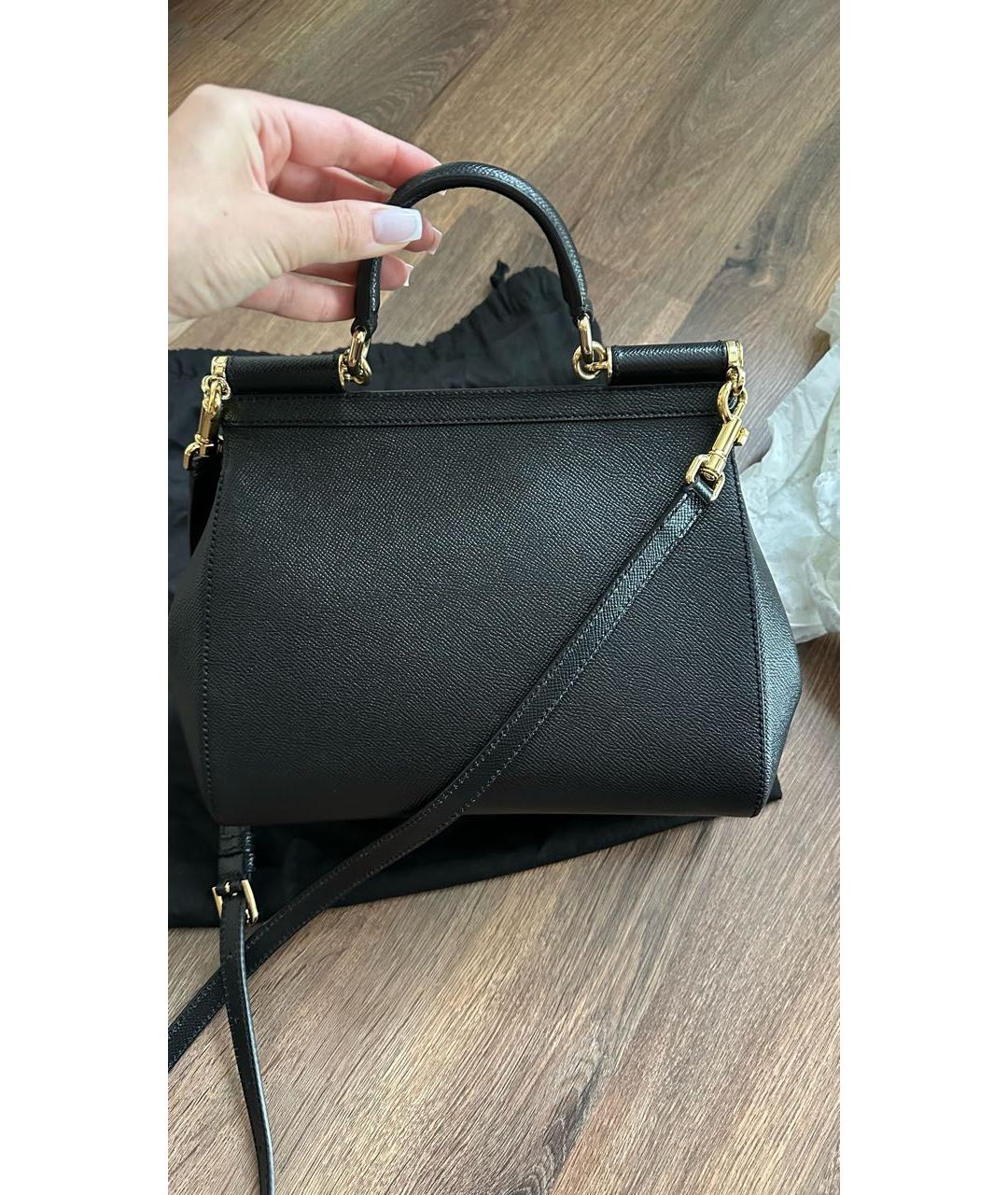 DOLCE&GABBANA Черная кожаная сумка с короткими ручками, фото 7