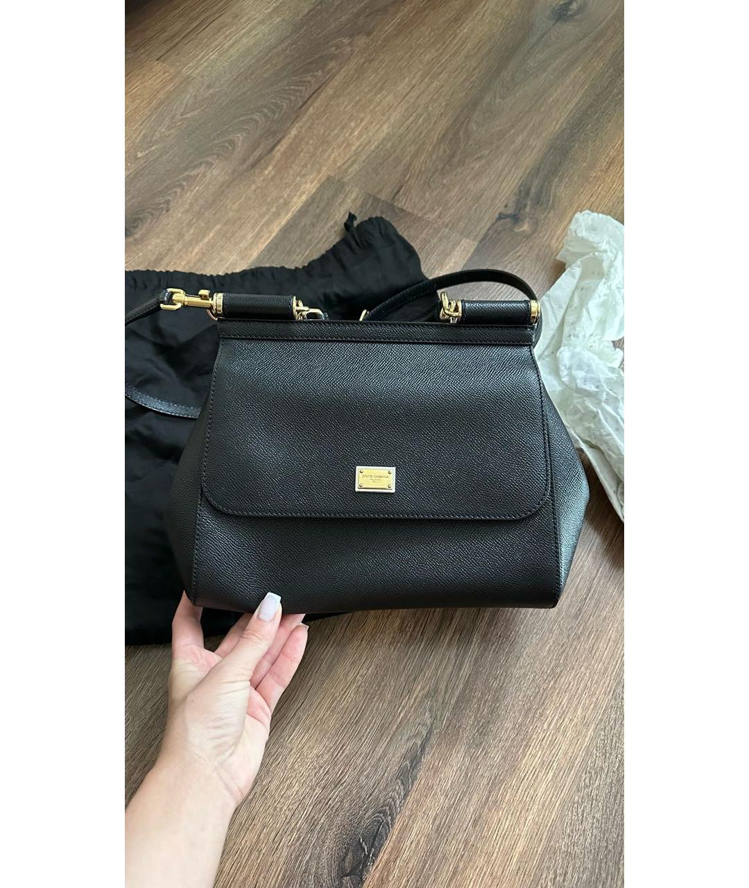 DOLCE&GABBANA Черная кожаная сумка с короткими ручками, фото 2