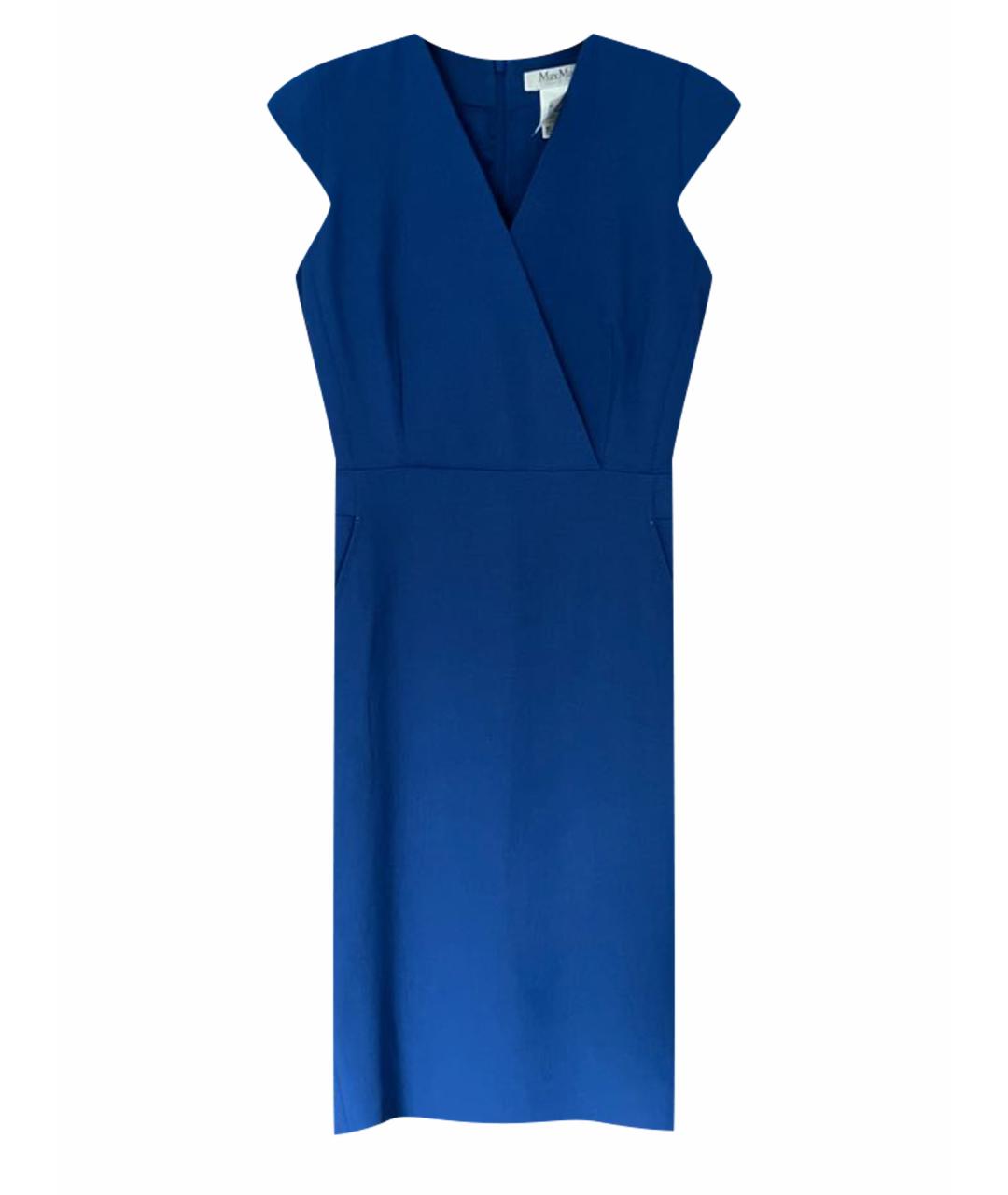 MAX MARA Синее шерстяное коктейльное платье, фото 1