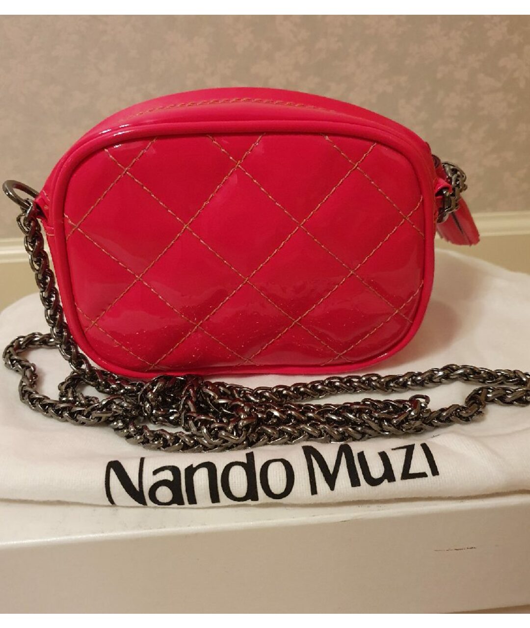 NANDO MUZI Розовая сумка тоут из лакированной кожи, фото 3