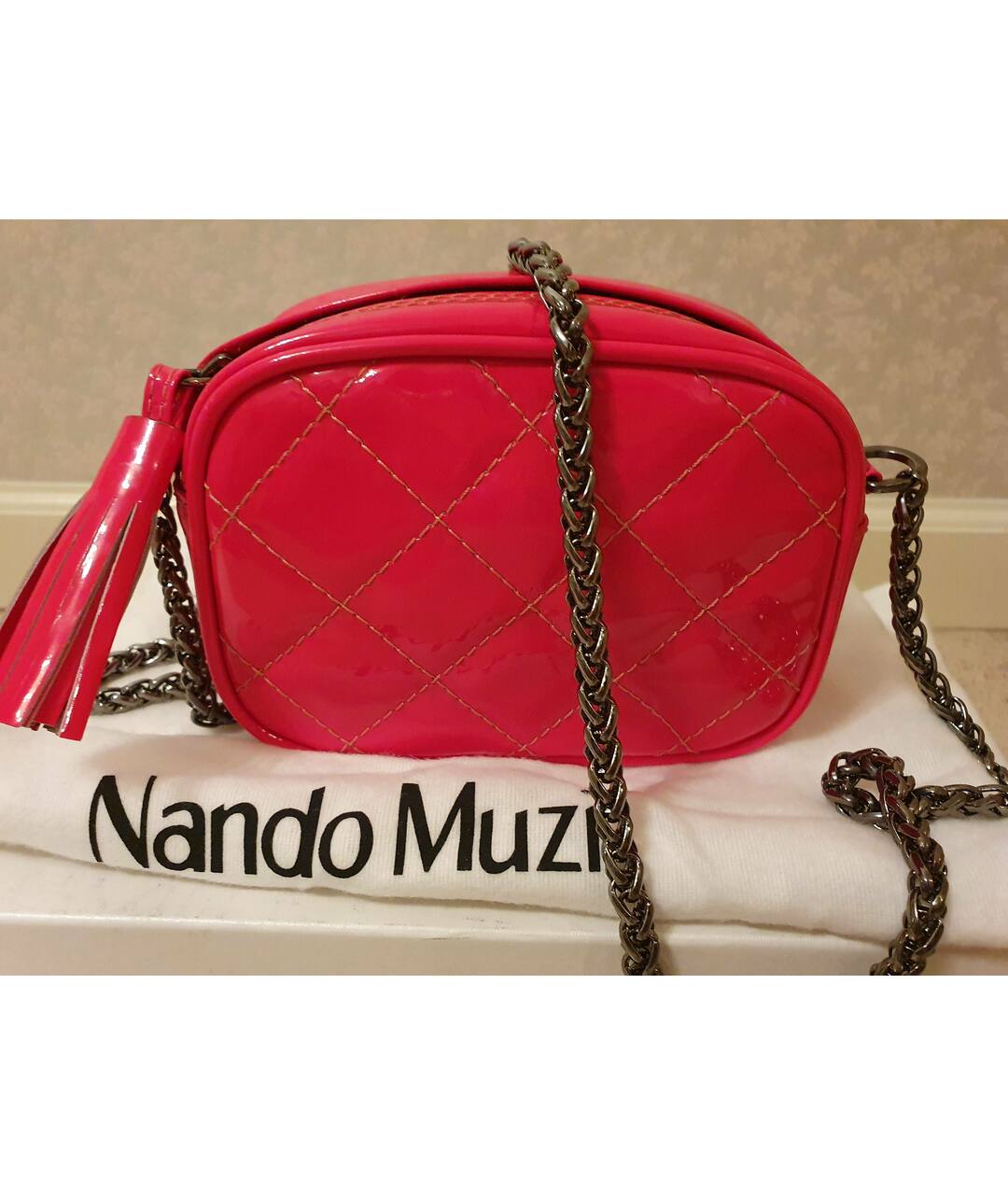 NANDO MUZI Розовая сумка тоут из лакированной кожи, фото 5