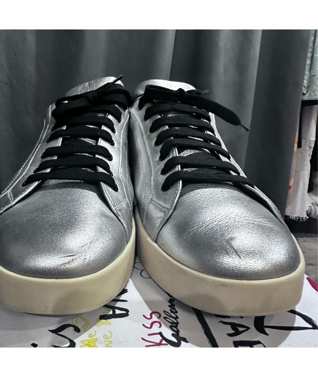 DOLCE&GABBANA Серебряные кожаные низкие кроссовки / кеды, фото 2