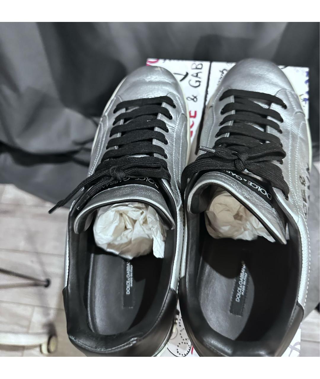DOLCE&GABBANA Серебряные кожаные низкие кроссовки / кеды, фото 3