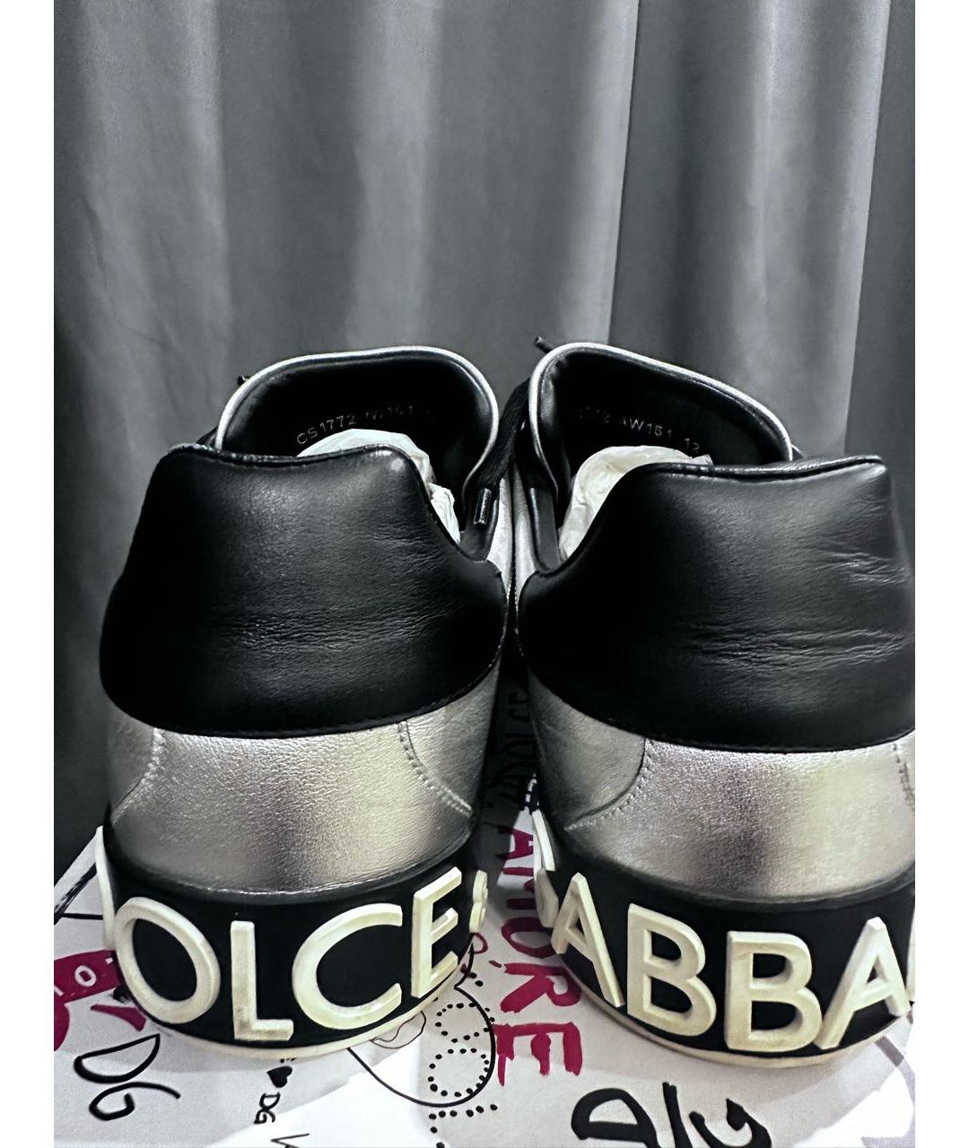 DOLCE&GABBANA Серебряные кожаные низкие кроссовки / кеды, фото 4