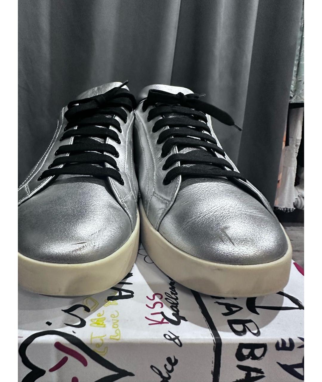 DOLCE&GABBANA Серебряные кожаные низкие кроссовки / кеды, фото 6