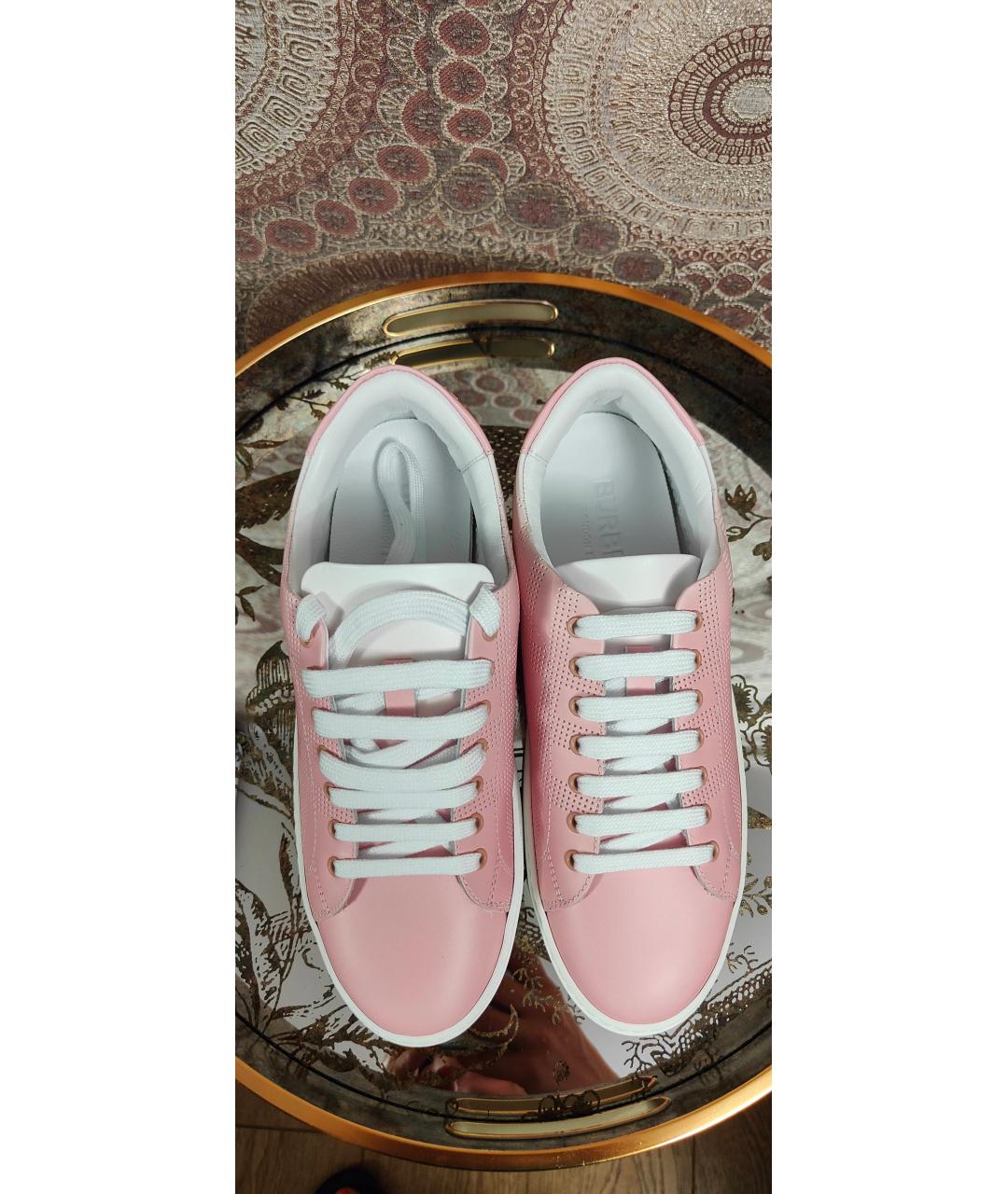 BURBERRY Розовые кожаные кроссовки, фото 4