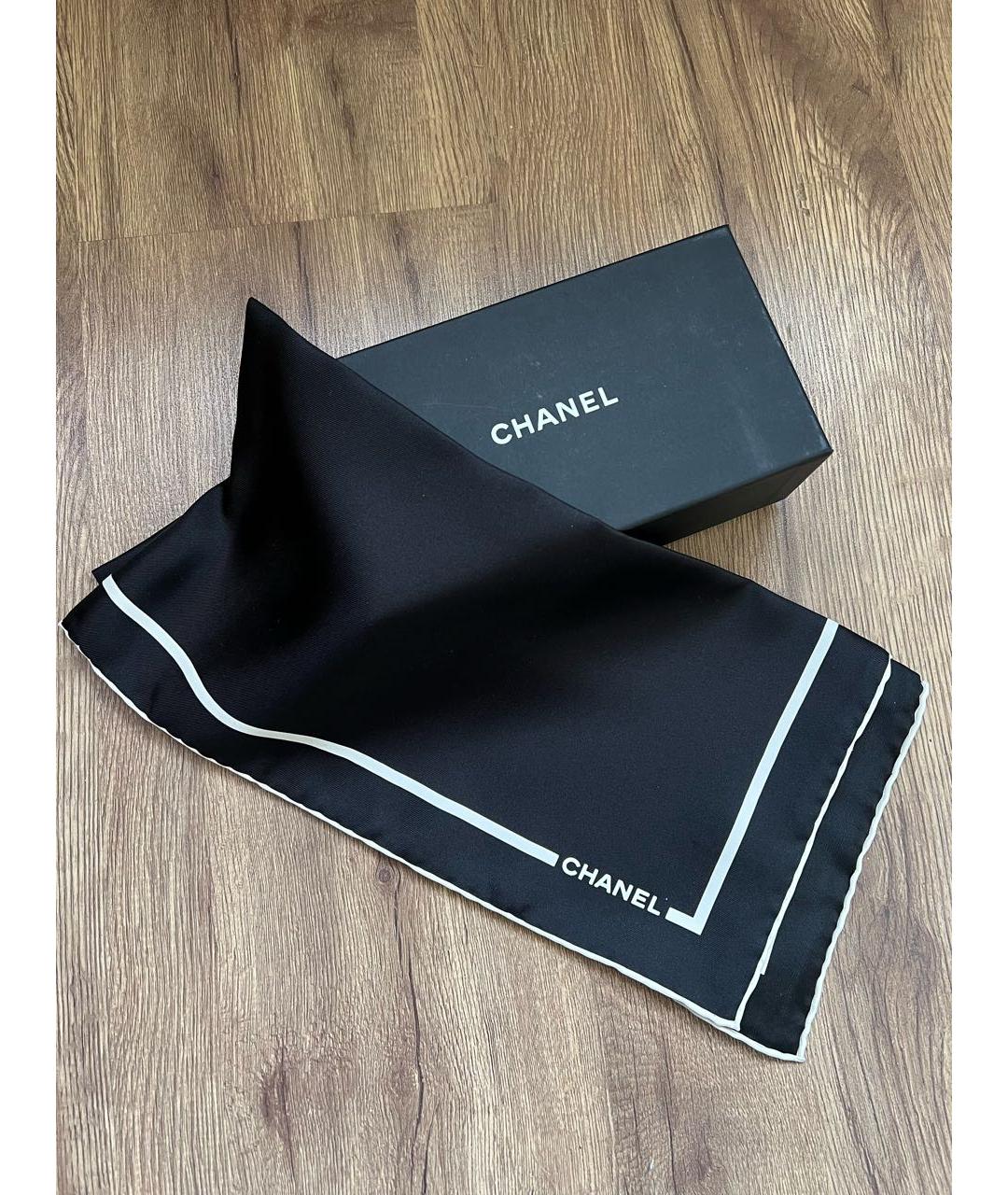 CHANEL Черный шелковый платок, фото 4