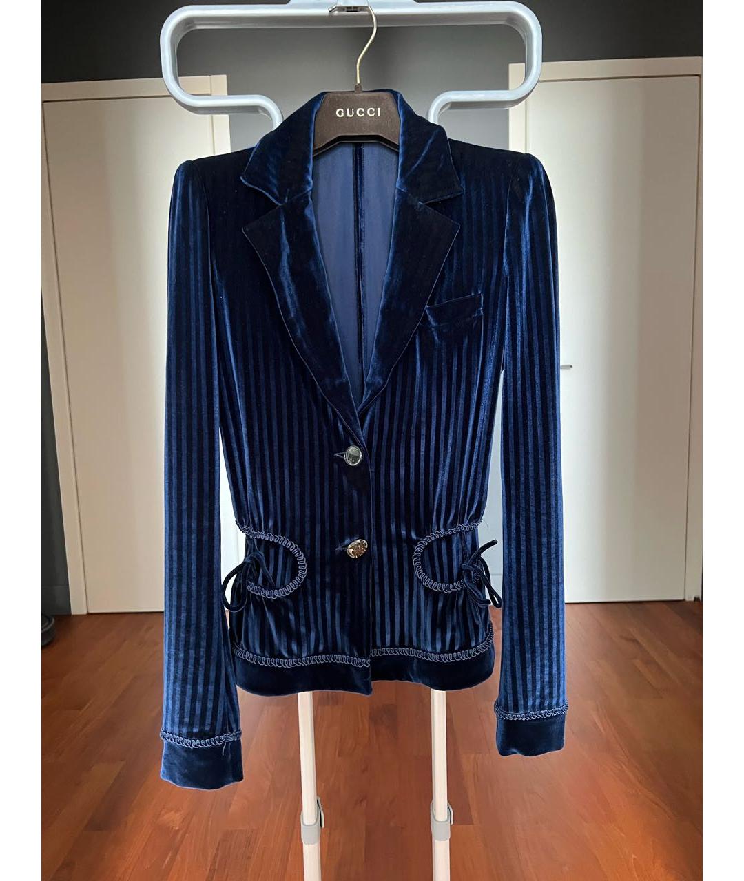 EMPORIO ARMANI Темно-синий бархатный жакет/пиджак, фото 5