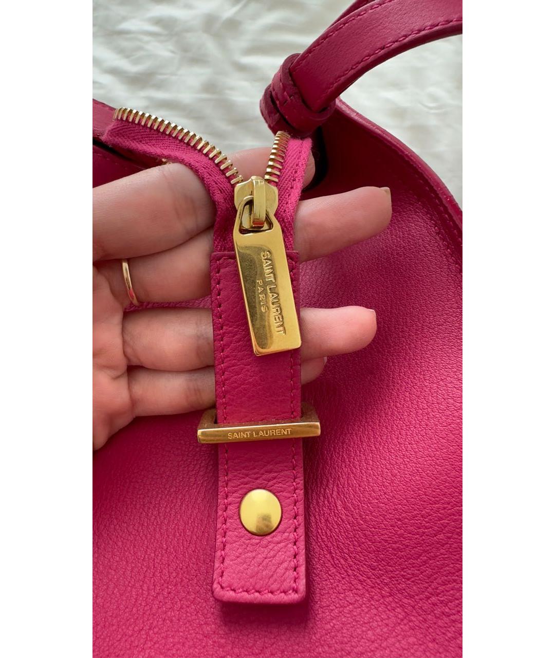 SAINT LAURENT Розовая кожаная сумка с короткими ручками, фото 6