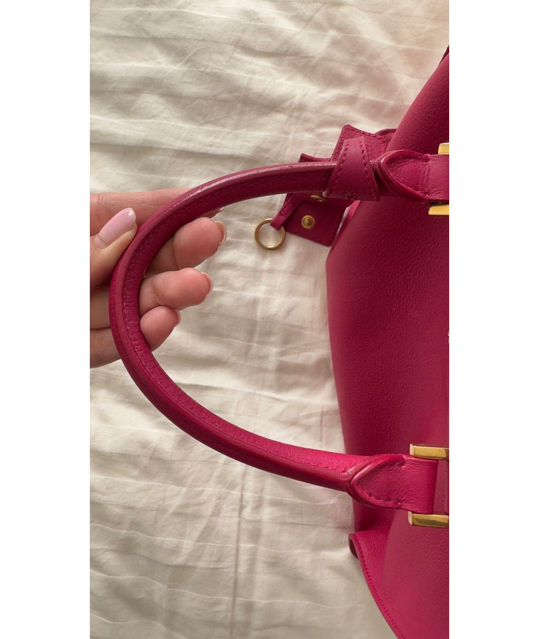 SAINT LAURENT Розовая кожаная сумка с короткими ручками, фото 7