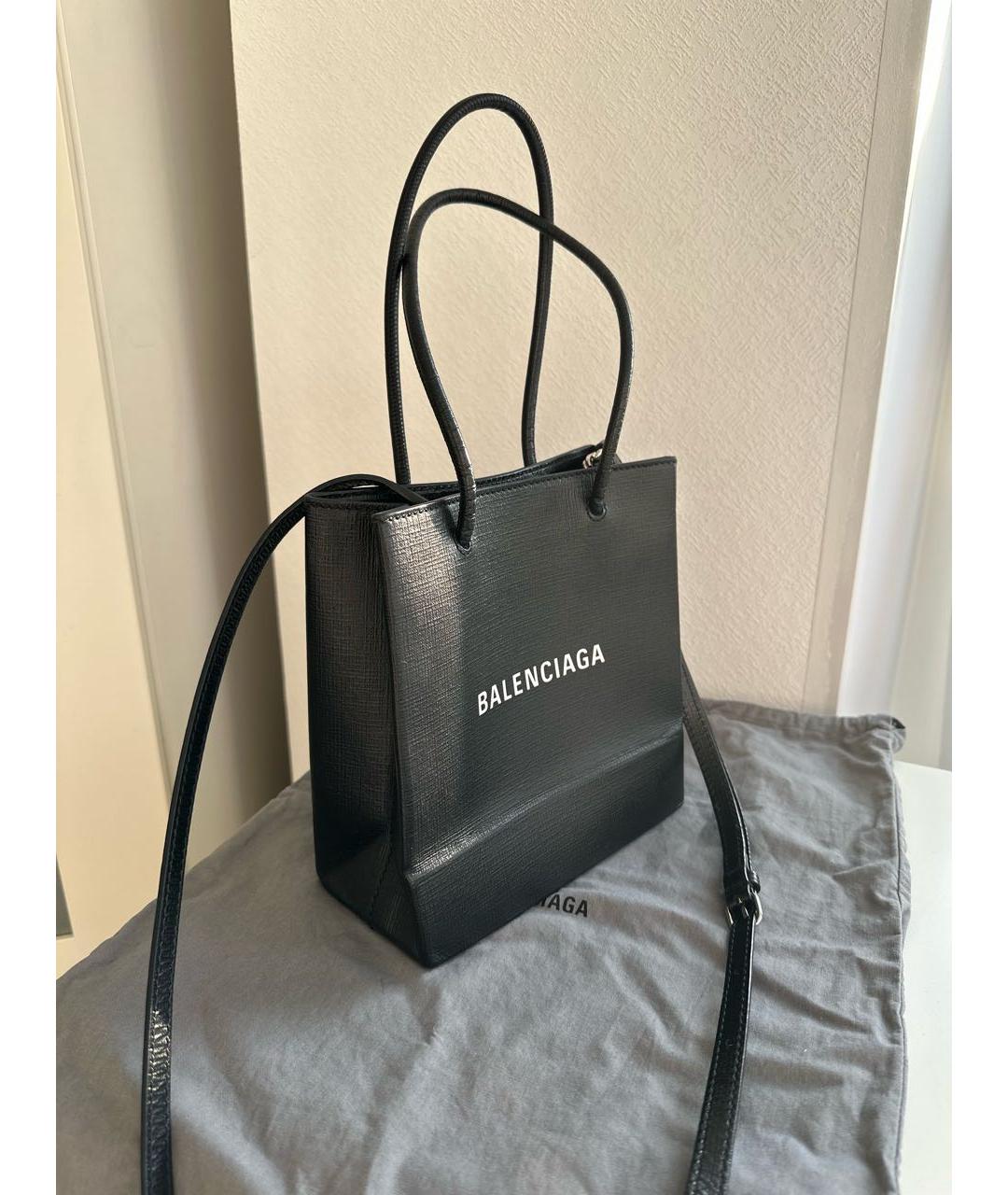 BALENCIAGA Черная кожаная сумка тоут, фото 2