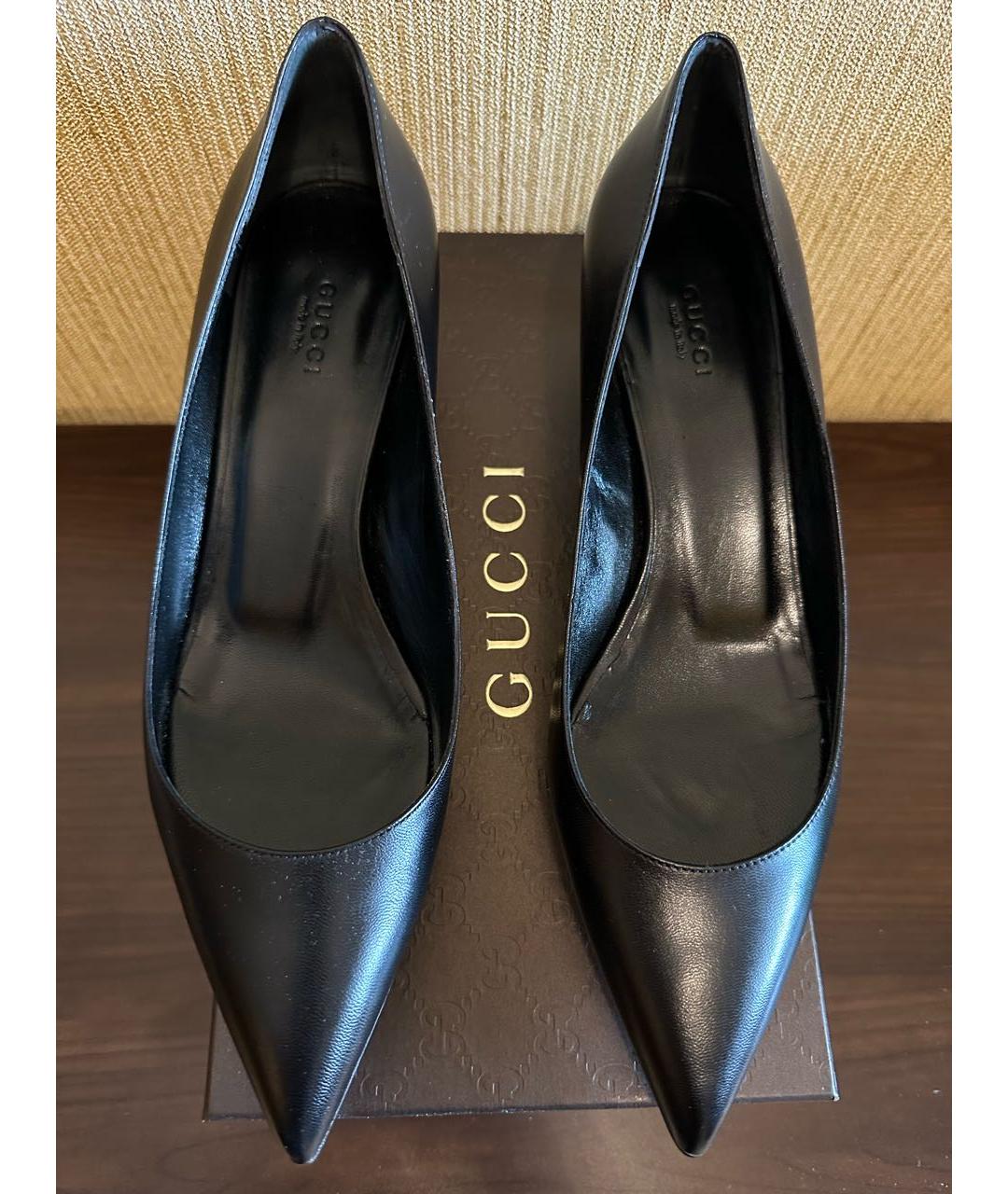 GUCCI Черные кожаные лодочки на низком каблуке, фото 2