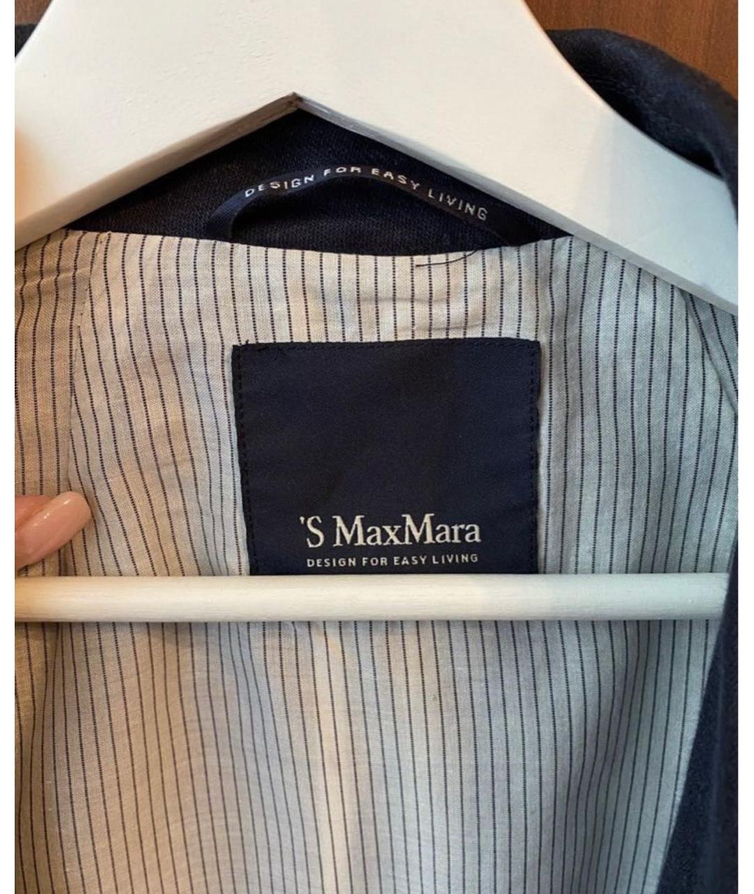'S MAX MARA Темно-синий льняной жакет/пиджак, фото 3
