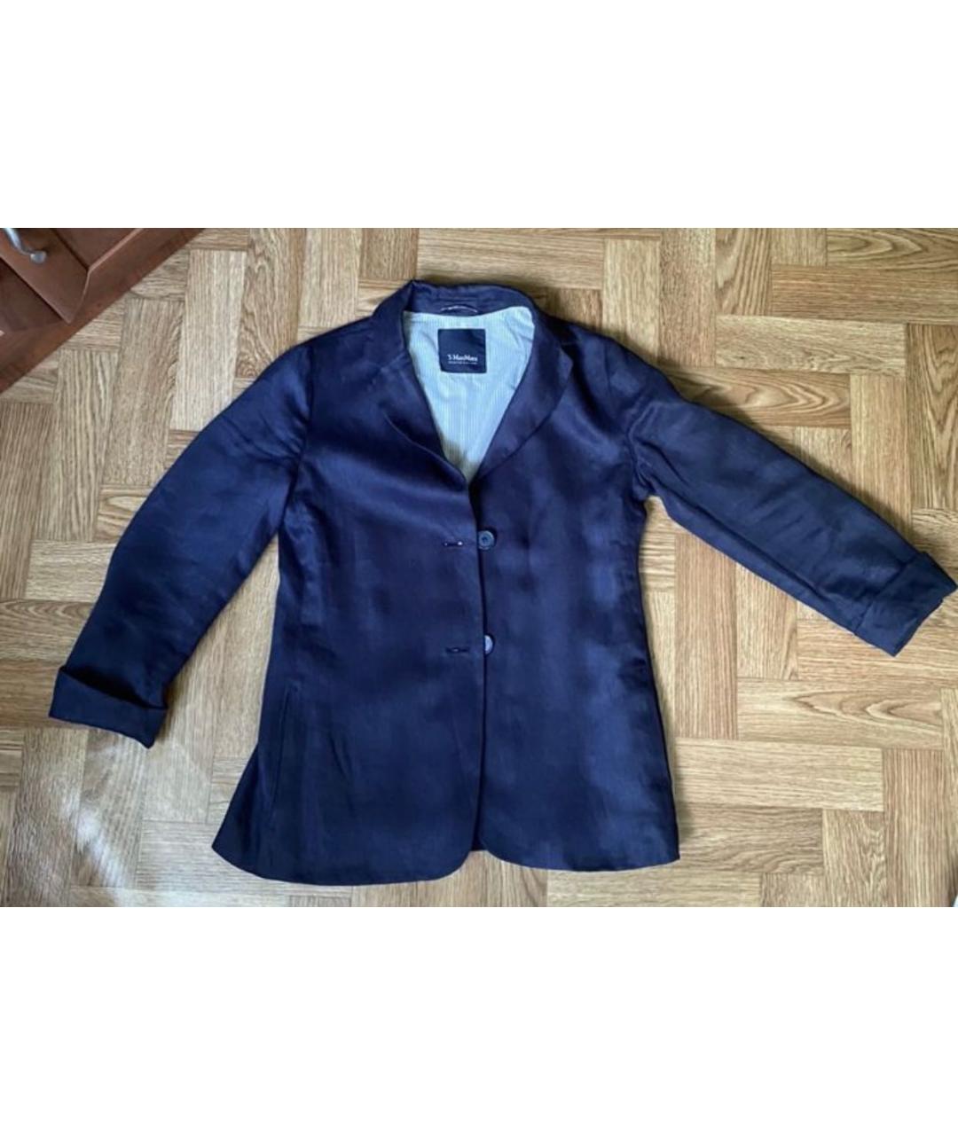 'S MAX MARA Темно-синий льняной жакет/пиджак, фото 7