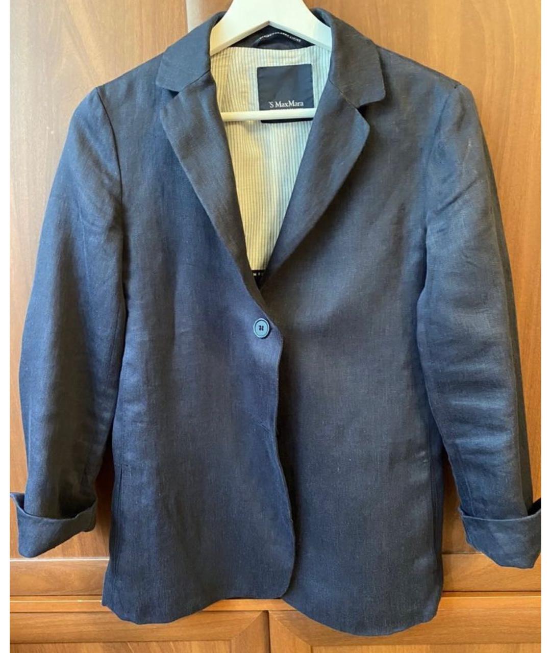 'S MAX MARA Темно-синий льняной жакет/пиджак, фото 5