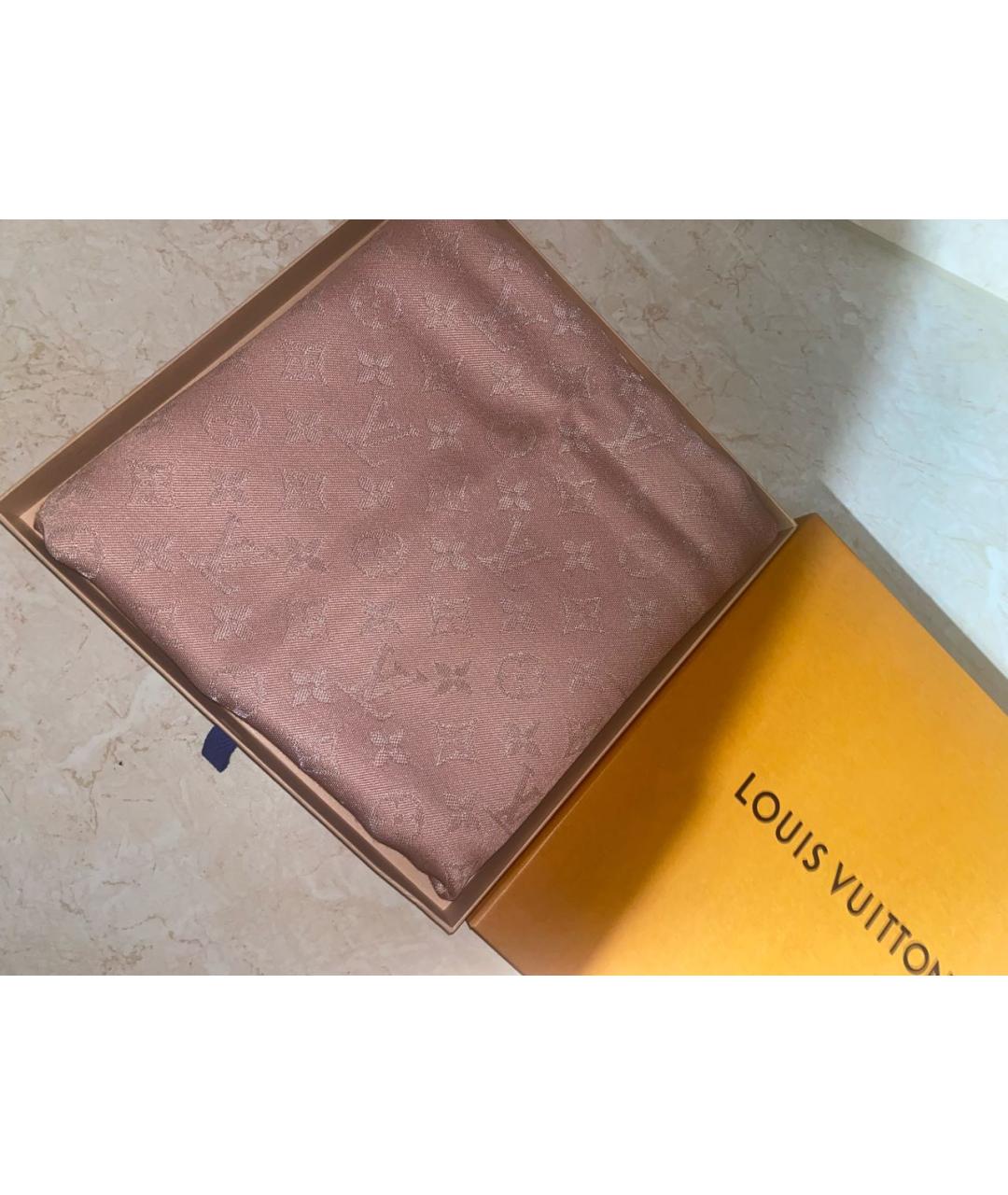 LOUIS VUITTON Розовый шелковый платок, фото 6
