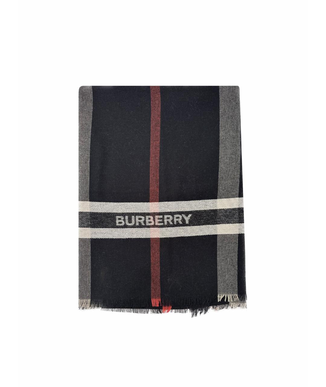 BURBERRY Черный шерстяной шарф, фото 1