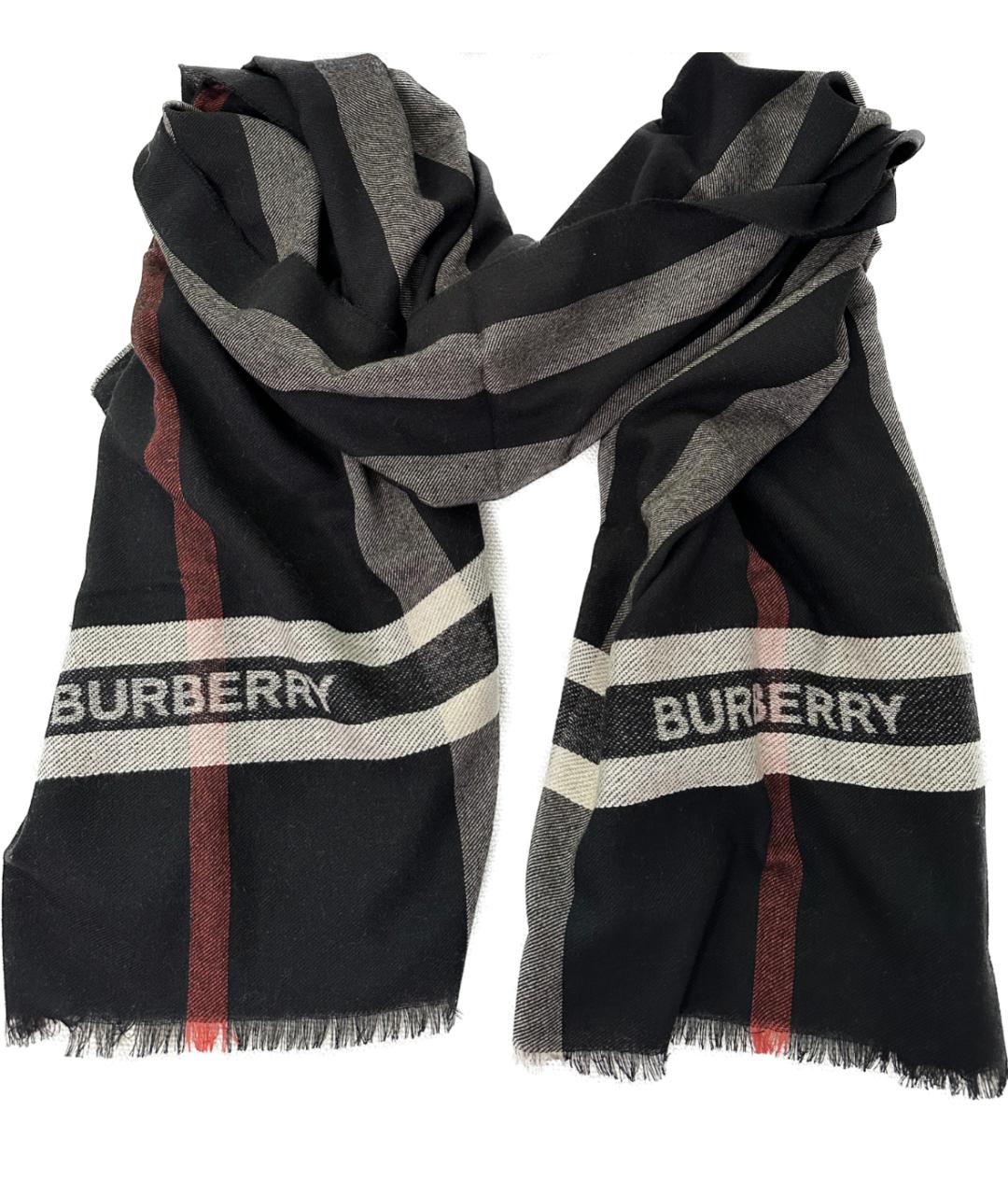BURBERRY Черный шерстяной шарф, фото 2