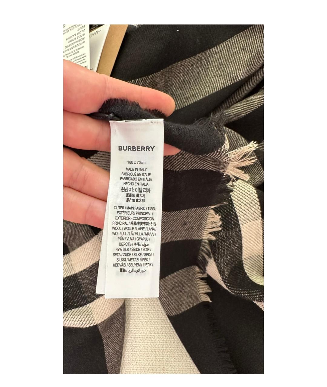 BURBERRY Черный шерстяной шарф, фото 3