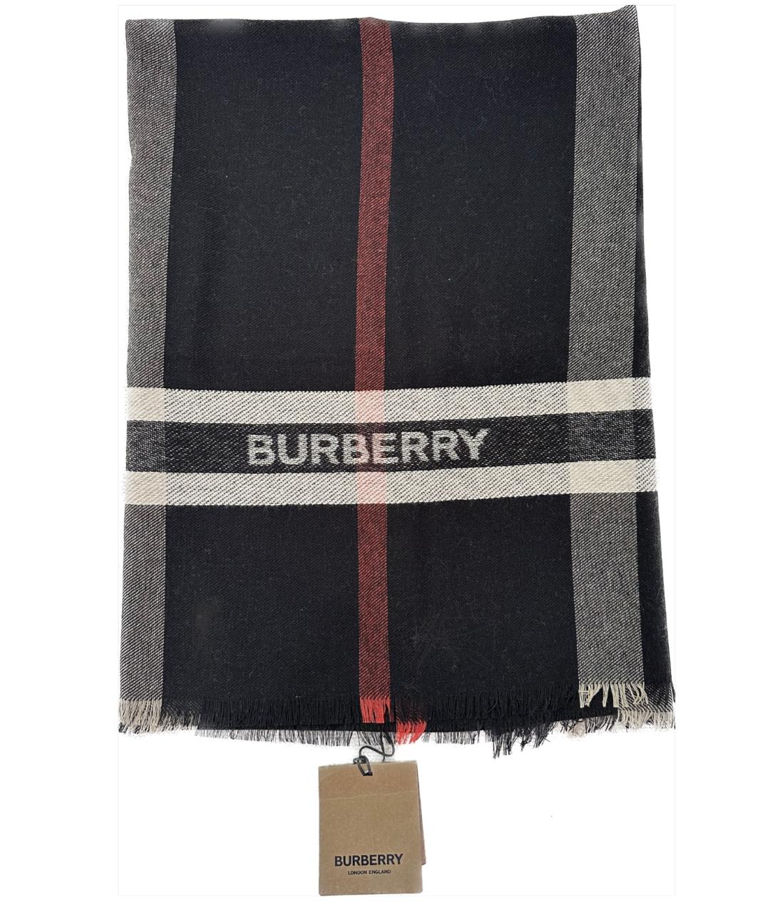 BURBERRY Черный шерстяной шарф, фото 5