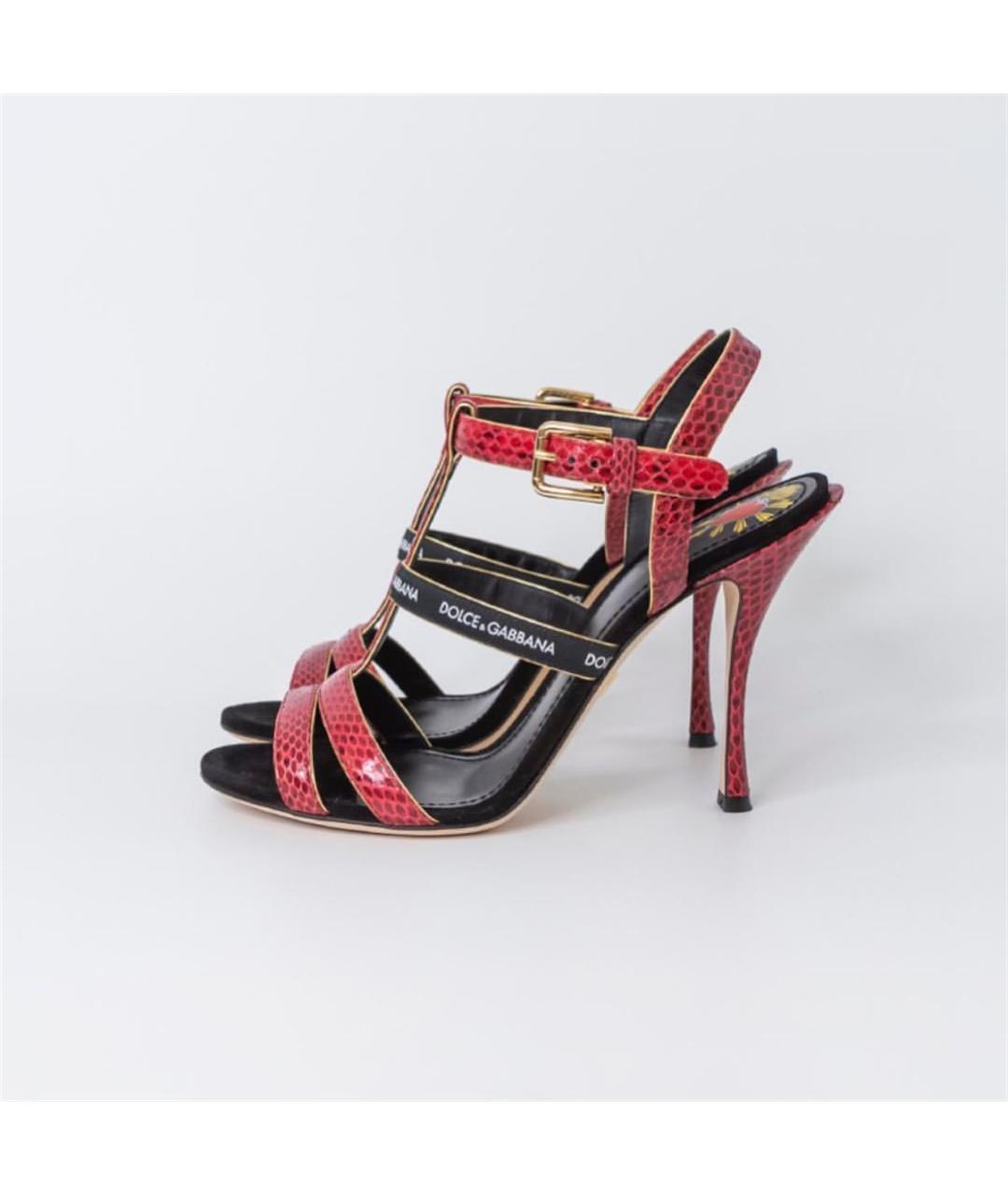 DOLCE&GABBANA Красные босоножки из экзотической кожи, фото 5