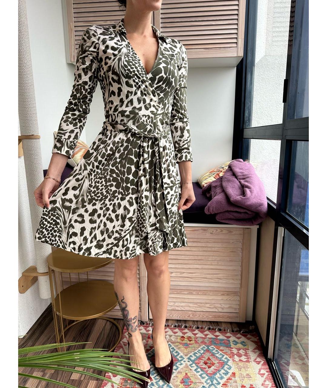 DIANE VON FURSTENBERG Хаки шелковое повседневное платье, фото 5