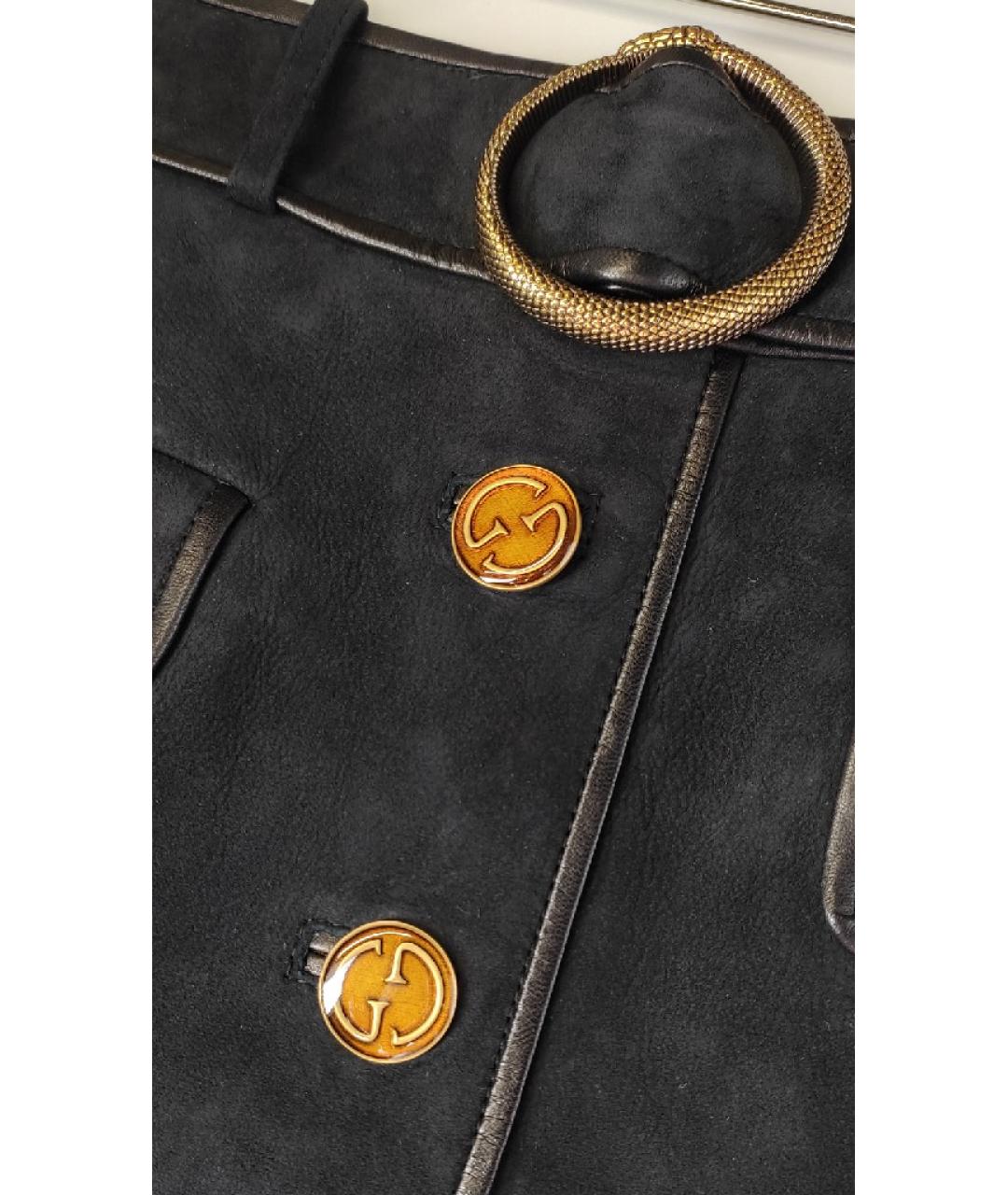 GUCCI Черная кожаная юбка мини, фото 3