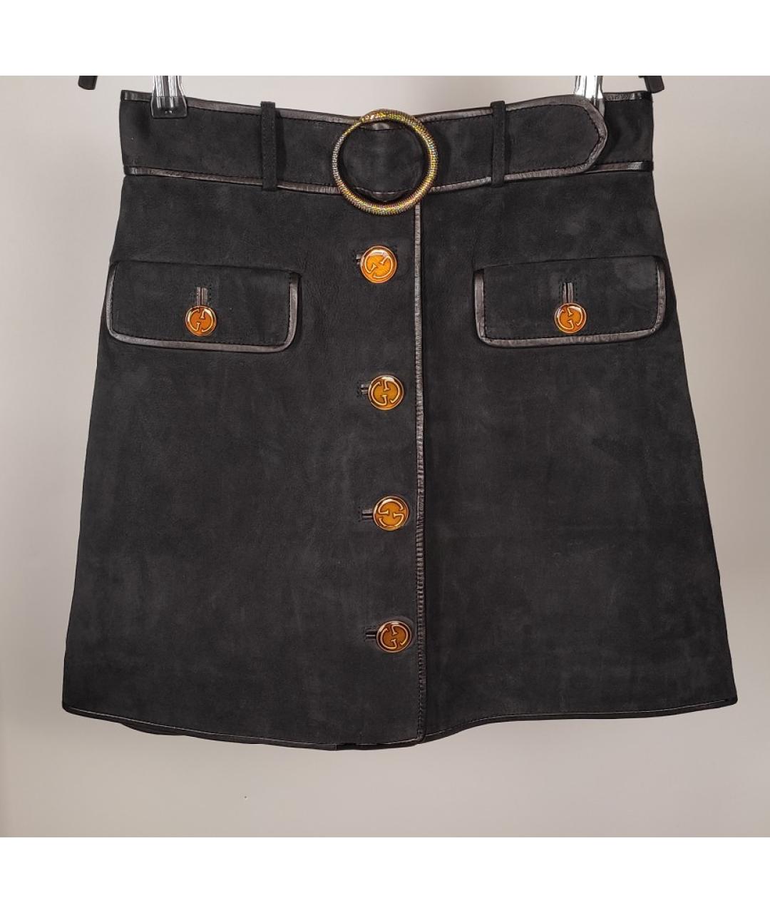 GUCCI Черная кожаная юбка мини, фото 7