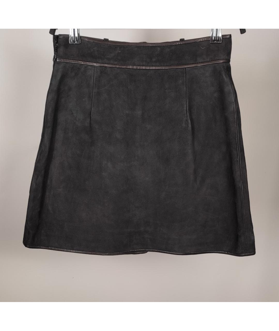 GUCCI Черная кожаная юбка мини, фото 2