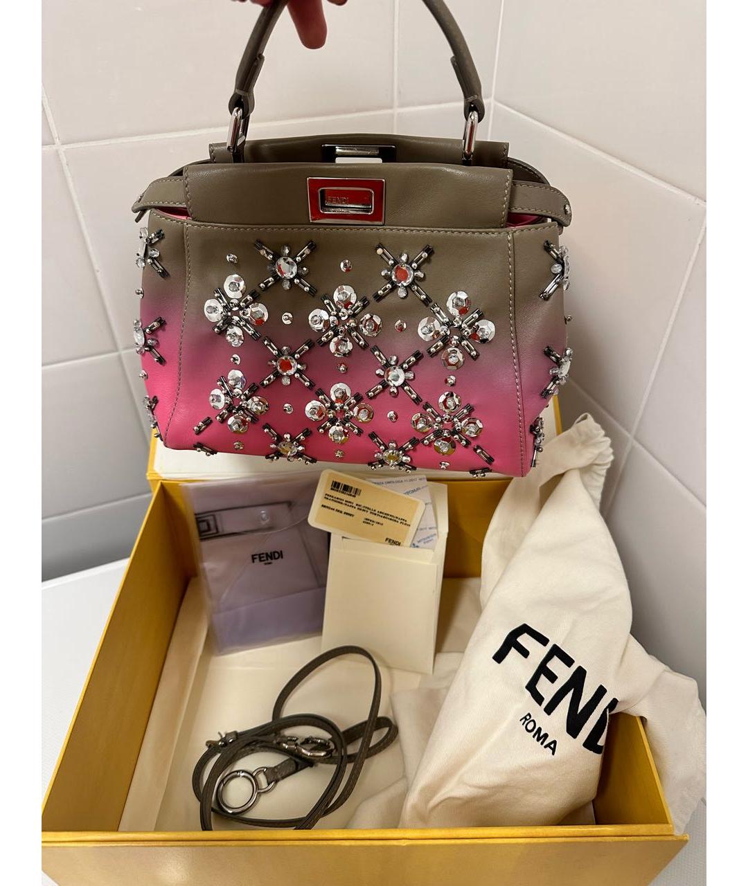 FENDI Розовая кожаная сумка через плечо, фото 3